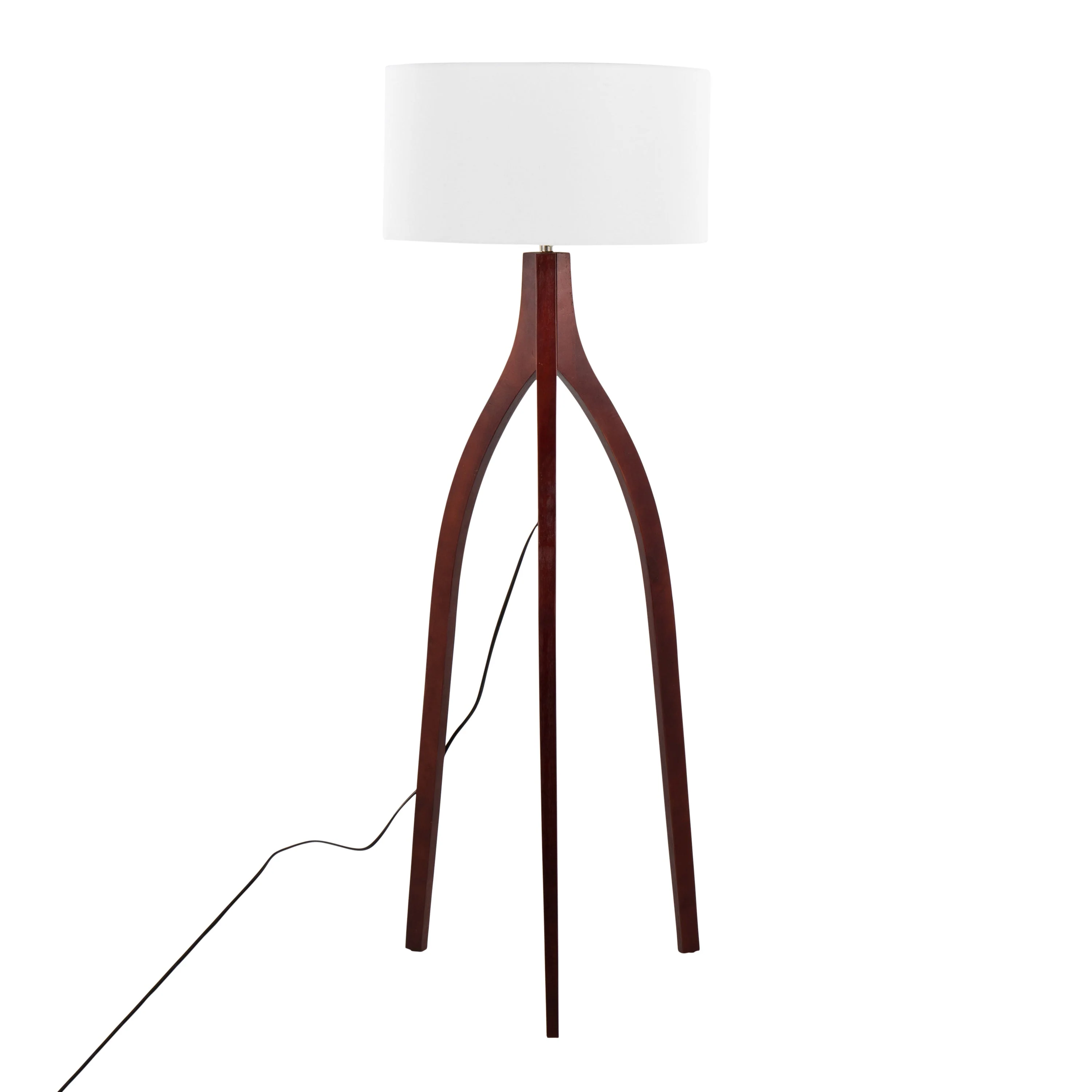 Wishbone Contemporary Floor Lamp in Walnut Wood with White Fabric Shade - Image 3