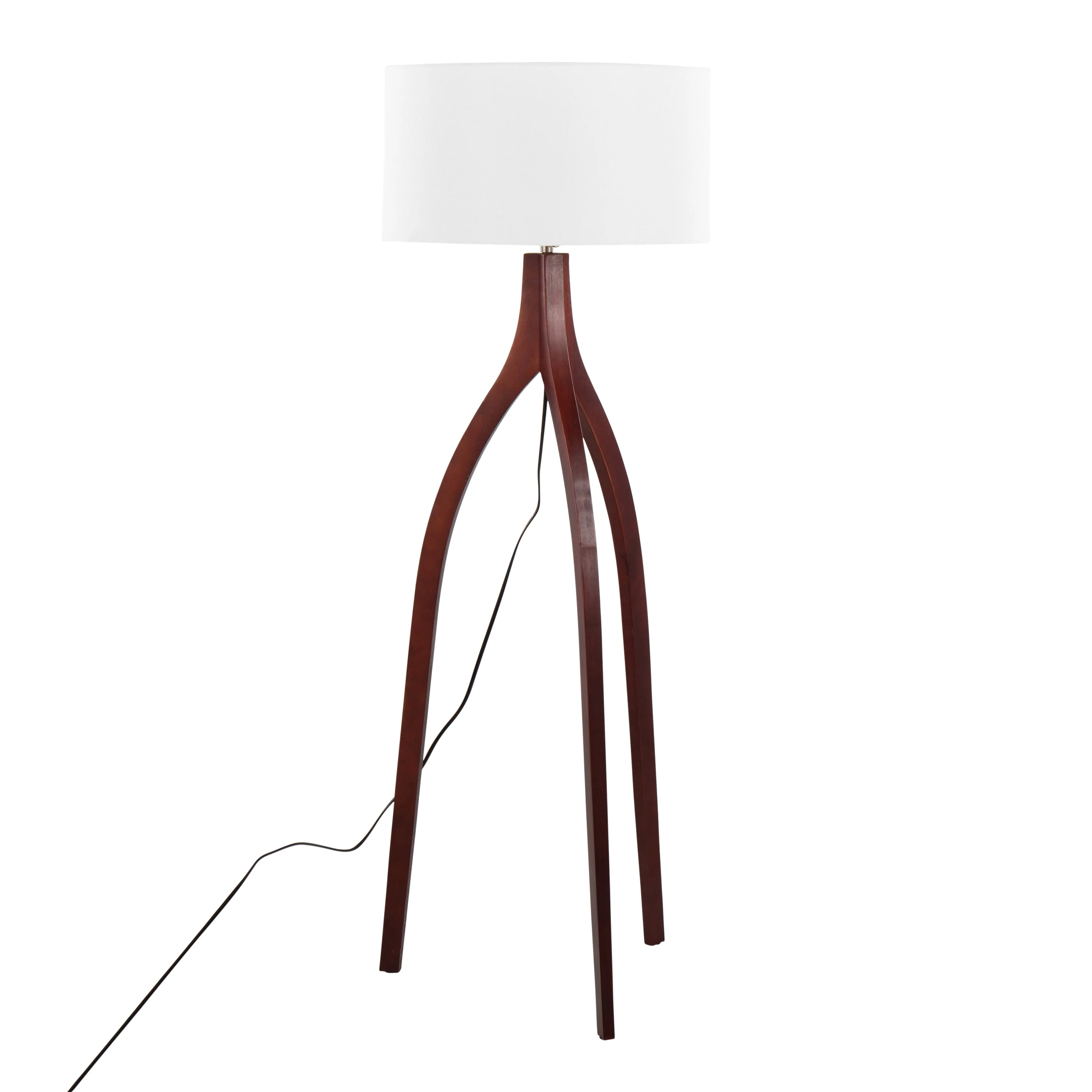 Wishbone Contemporary Floor Lamp in Walnut Wood with White Fabric Shade - Image 4