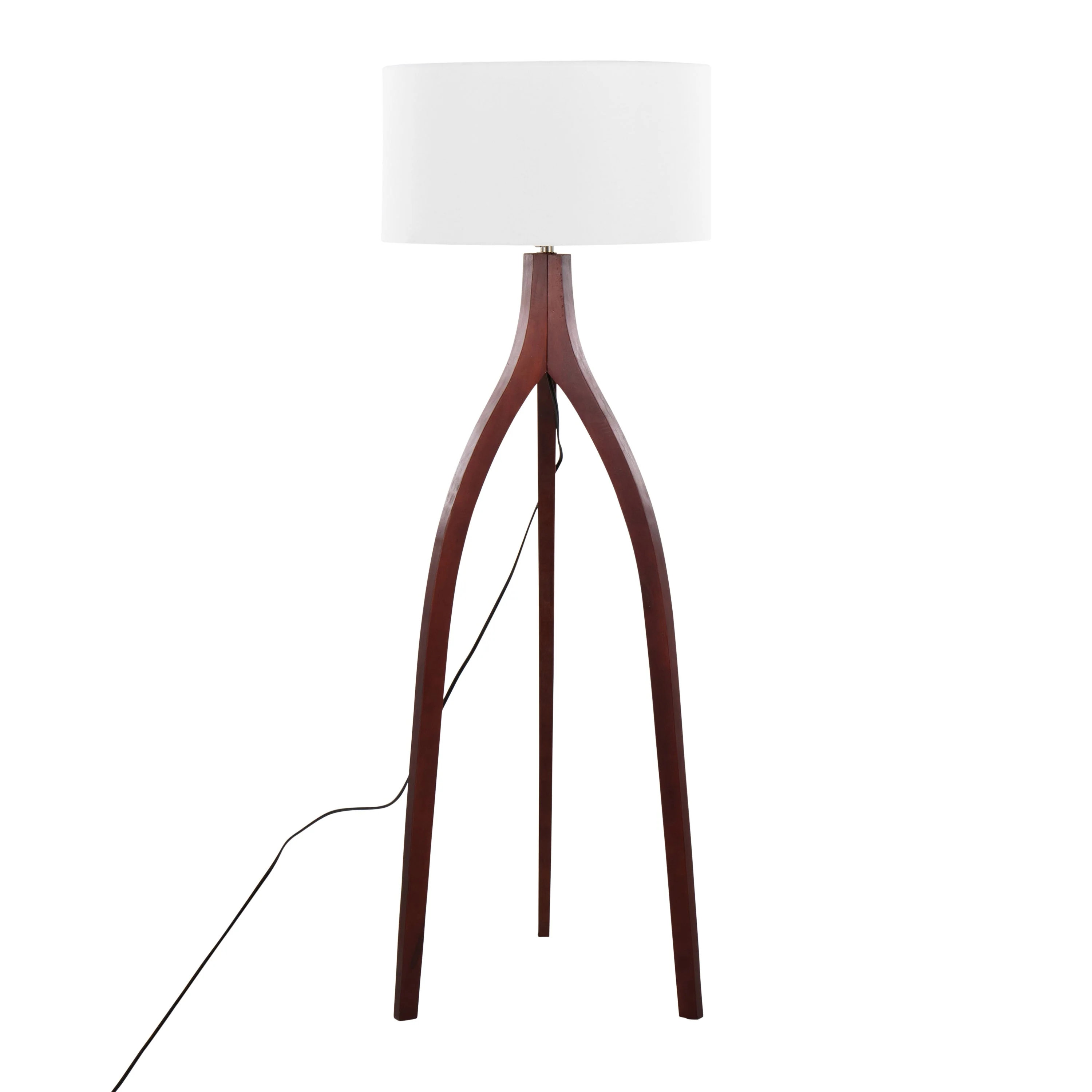 Wishbone Contemporary Floor Lamp in Walnut Wood with White Fabric Shade - Image 5