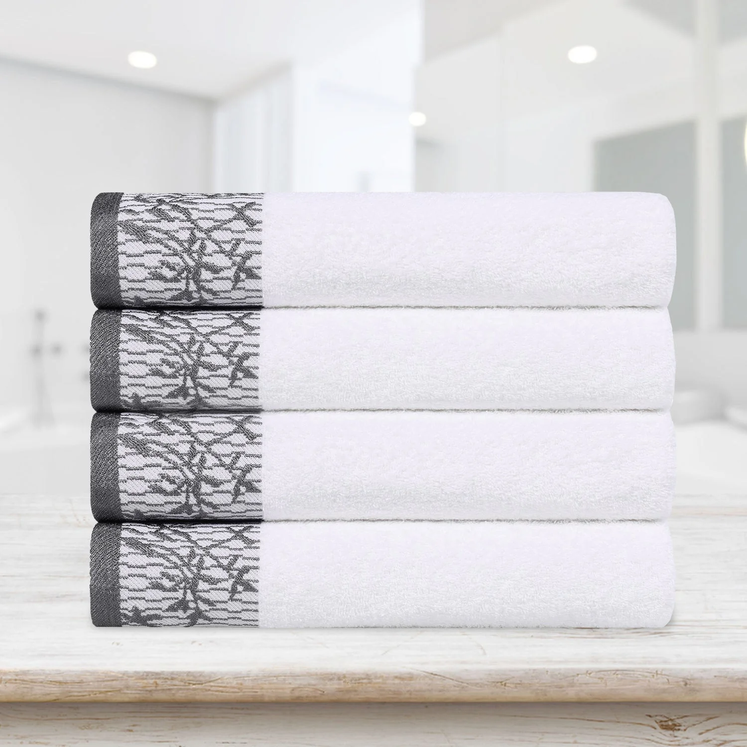 Cotton Floral Jacquard Border Bath Towel Set of 4 - Wisteria - Image 13