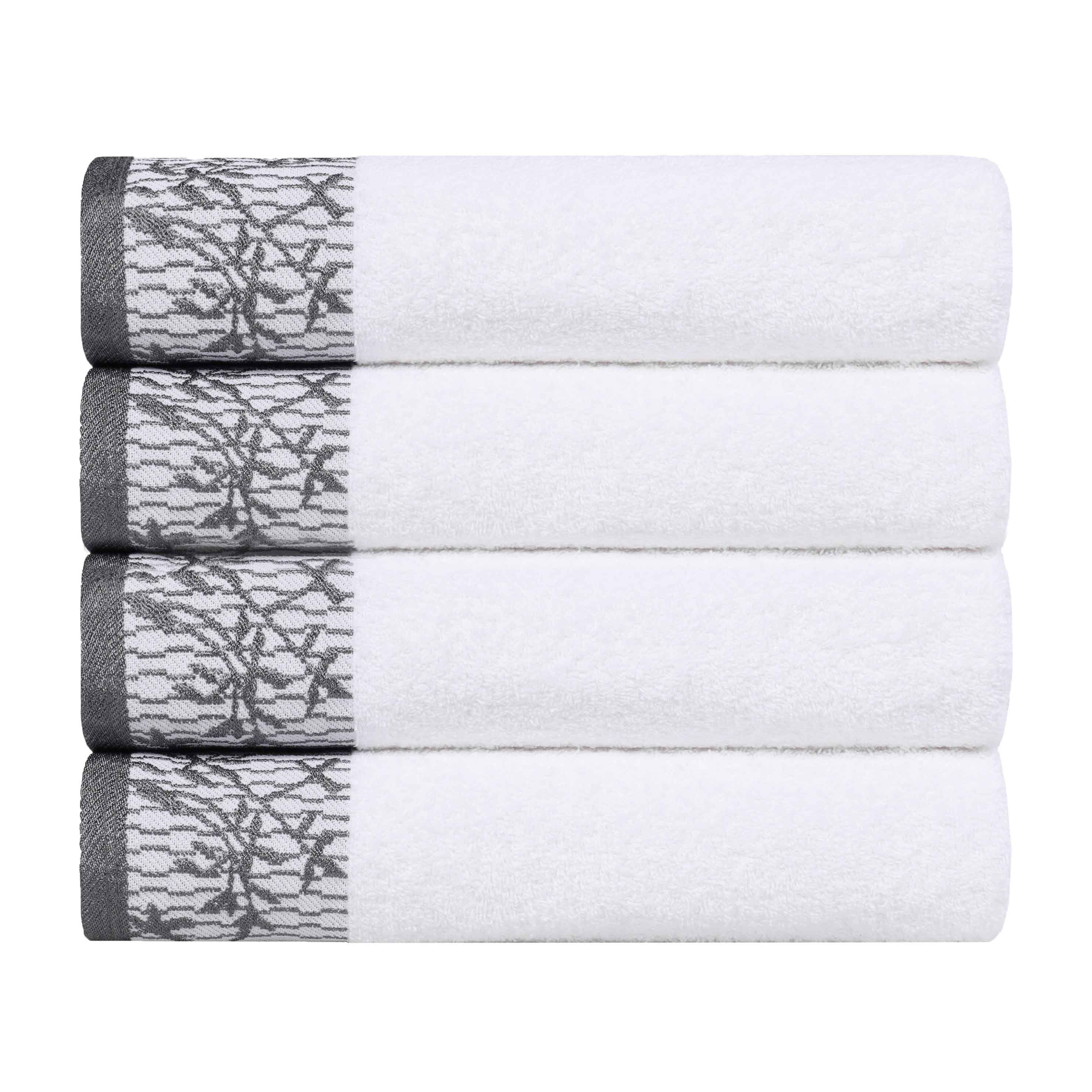 Cotton Floral Jacquard Border Bath Towel Set of 4 - Wisteria - Image 14