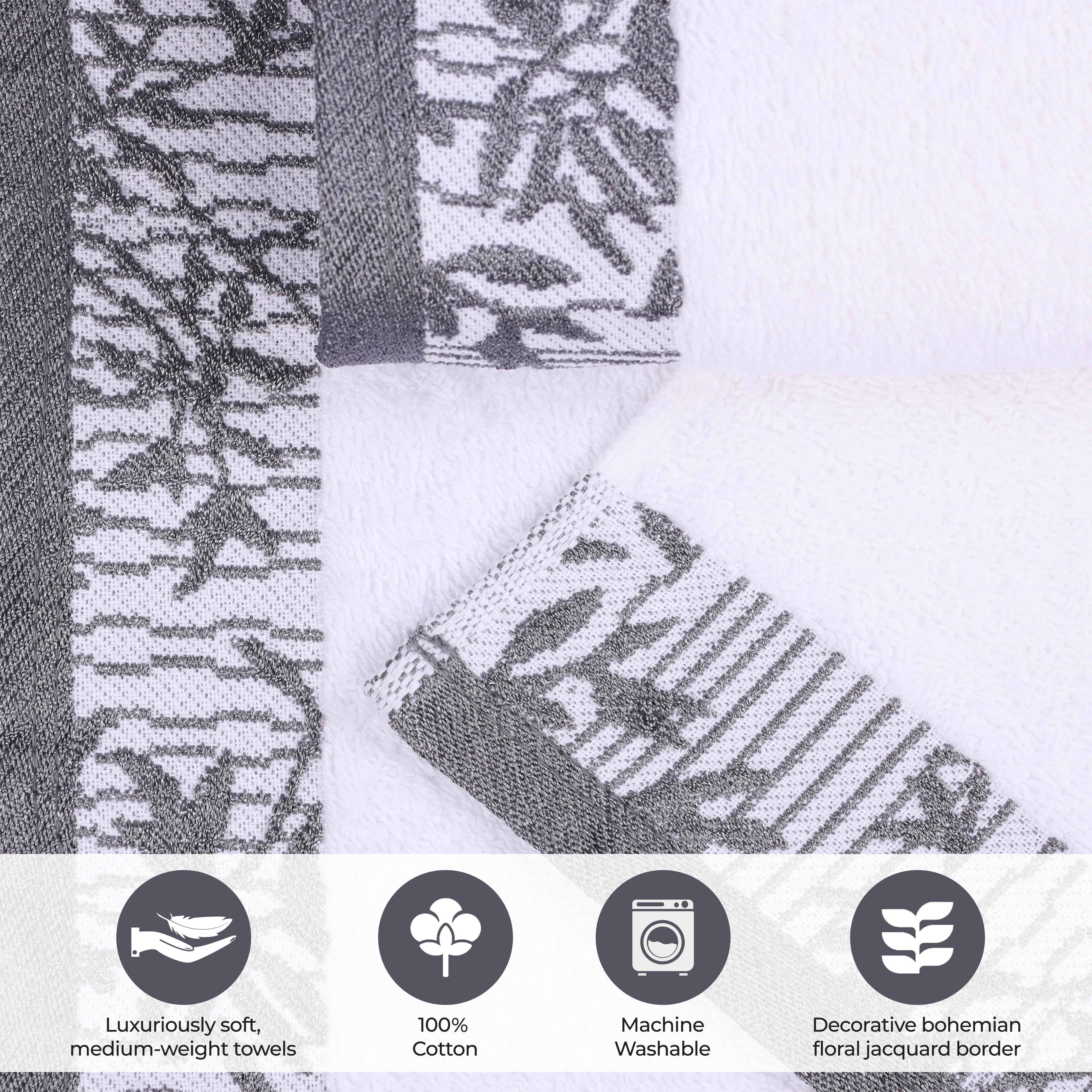 Cotton Floral Jacquard Border Bath Towel Set of 4 - Wisteria - Image 17