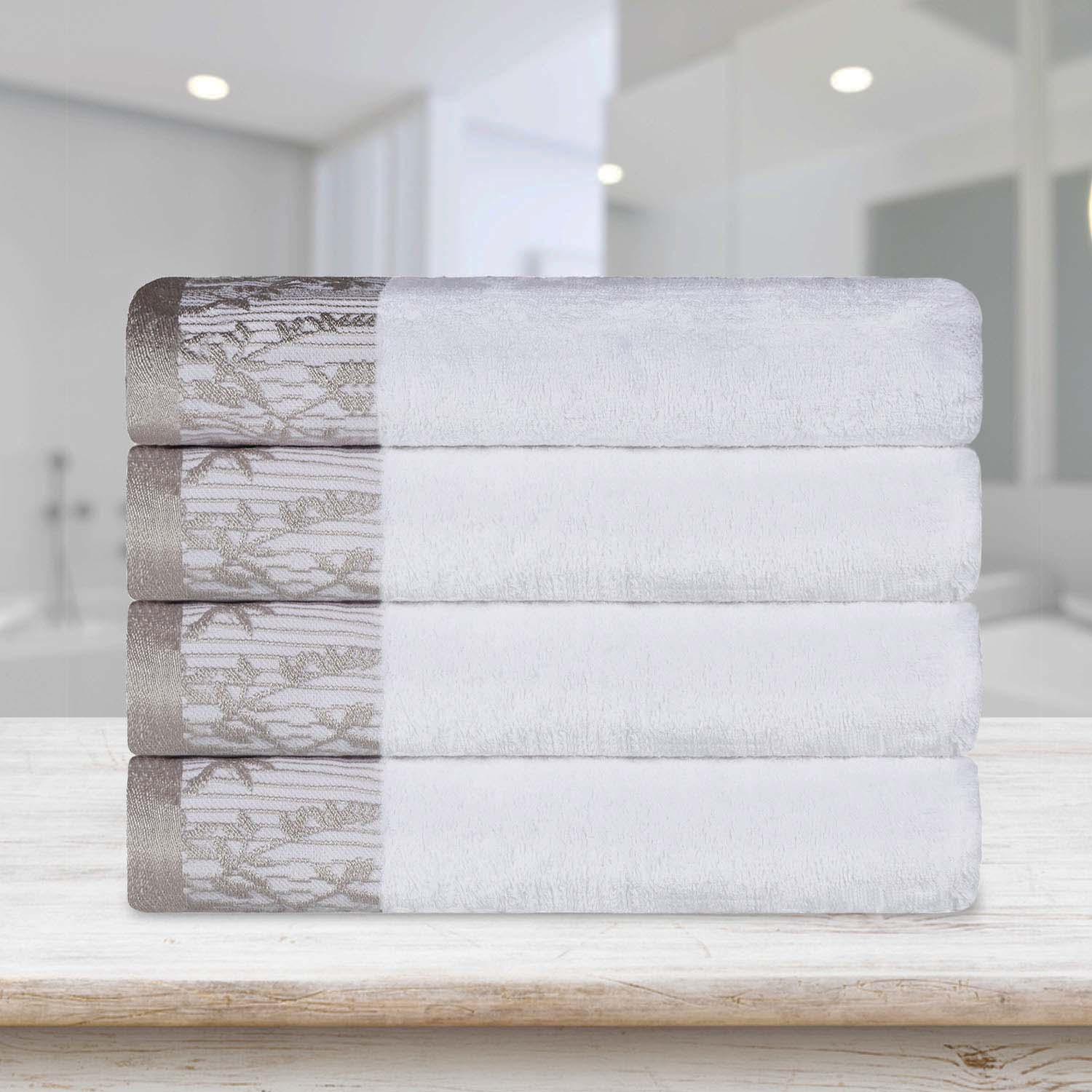 Cotton Floral Jacquard Border Bath Towel Set of 4 - Wisteria - Image 19