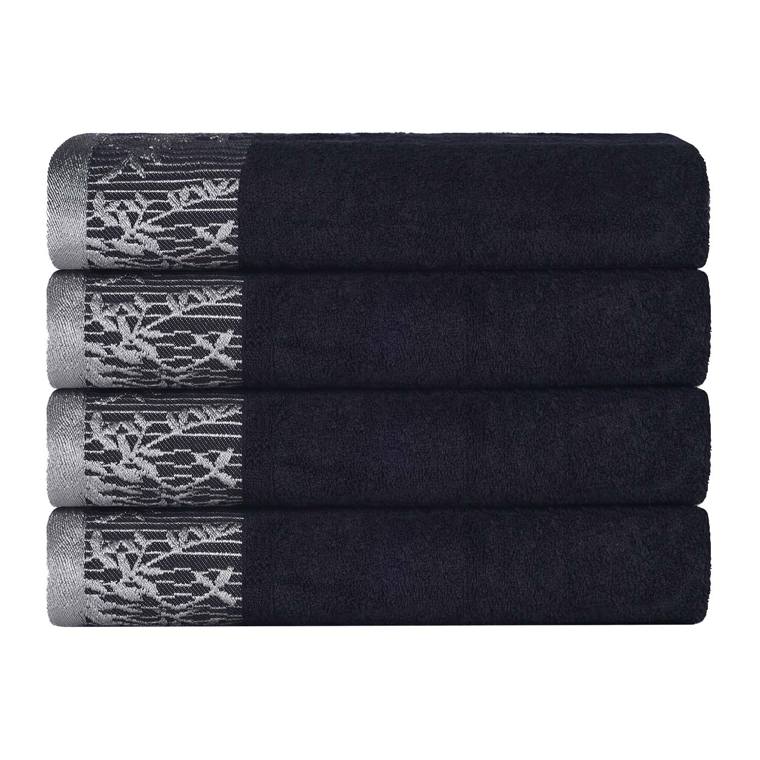 Cotton Floral Jacquard Border Bath Towel Set of 4 - Wisteria - Image 26