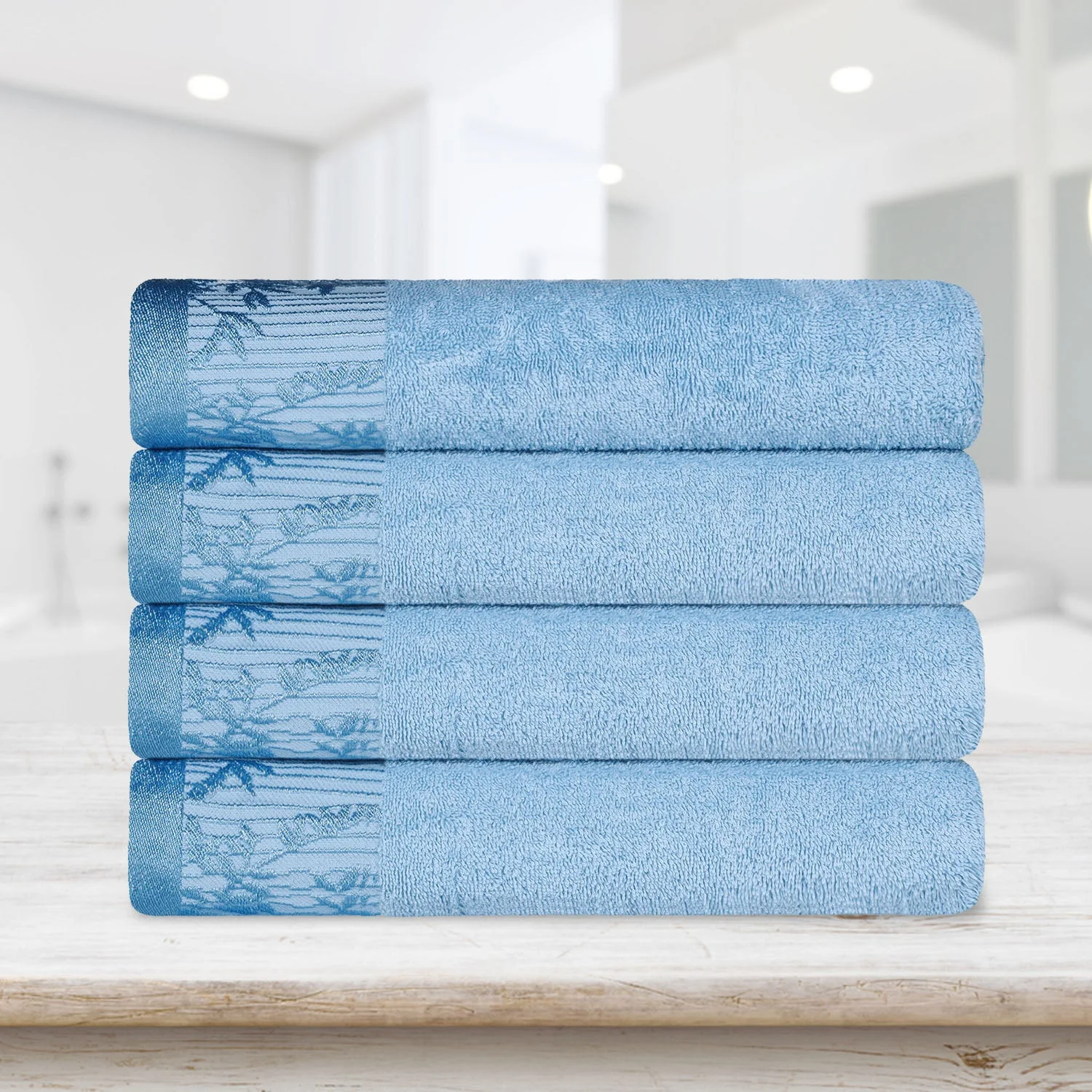 Cotton Floral Jacquard Border Bath Towel Set of 4 - Wisteria - Image 31