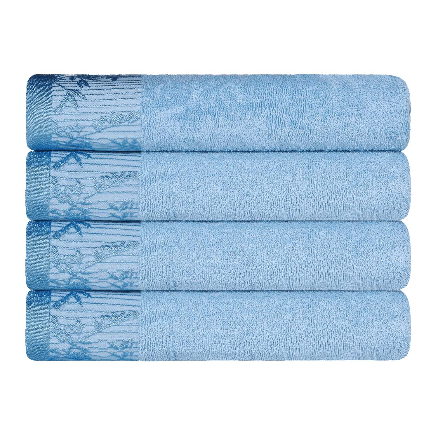 Cotton Floral Jacquard Border Bath Towel Set of 4 - Wisteria - Image 32