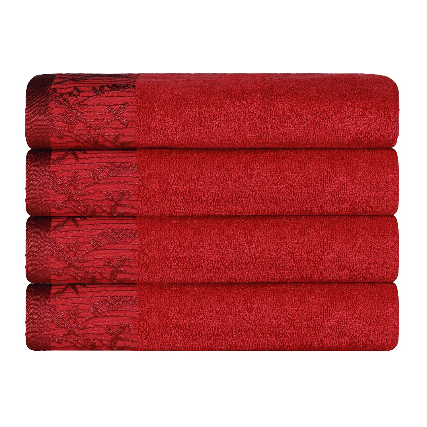 Cotton Floral Jacquard Border Bath Towel Set of 4 - Wisteria - Image 44
