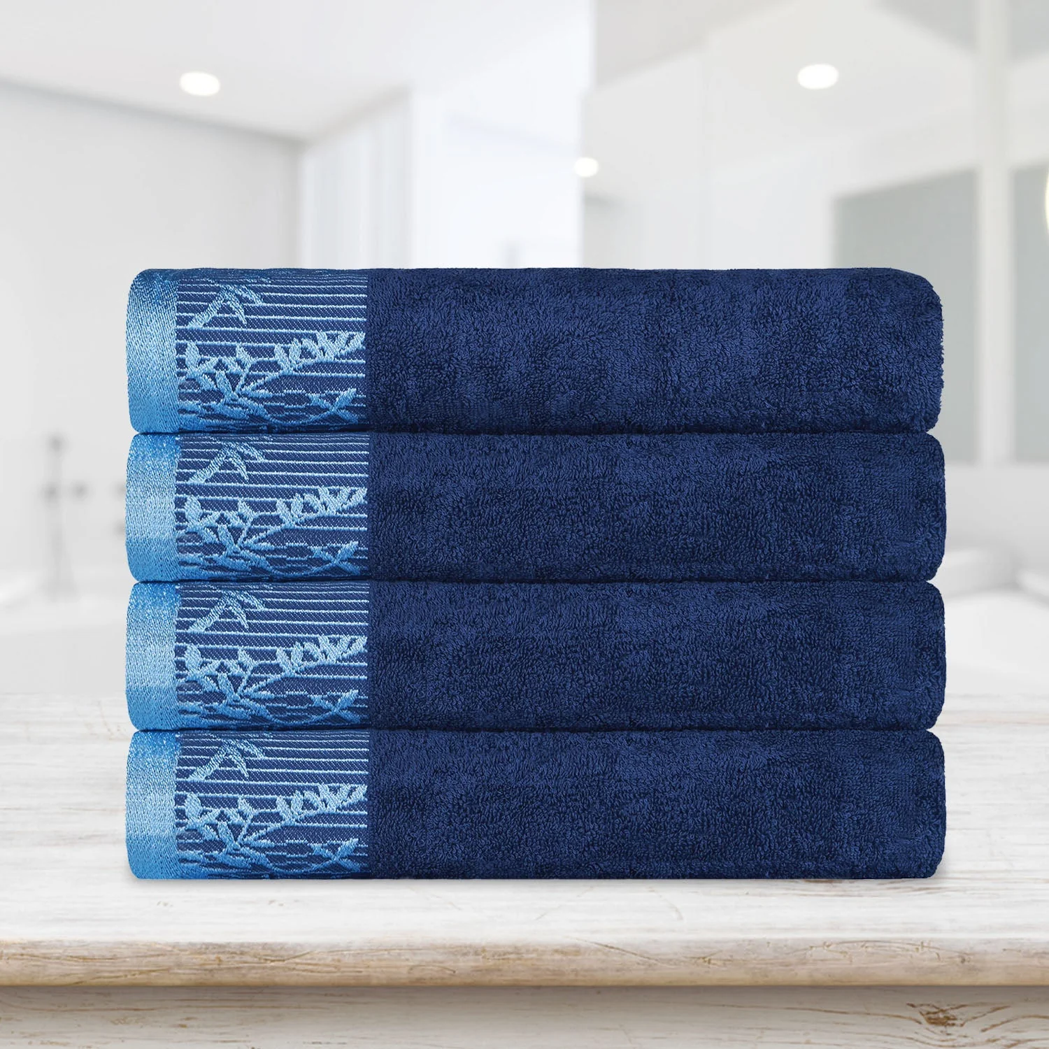 Cotton Floral Jacquard Border Bath Towel Set of 4 - Wisteria - Image 61