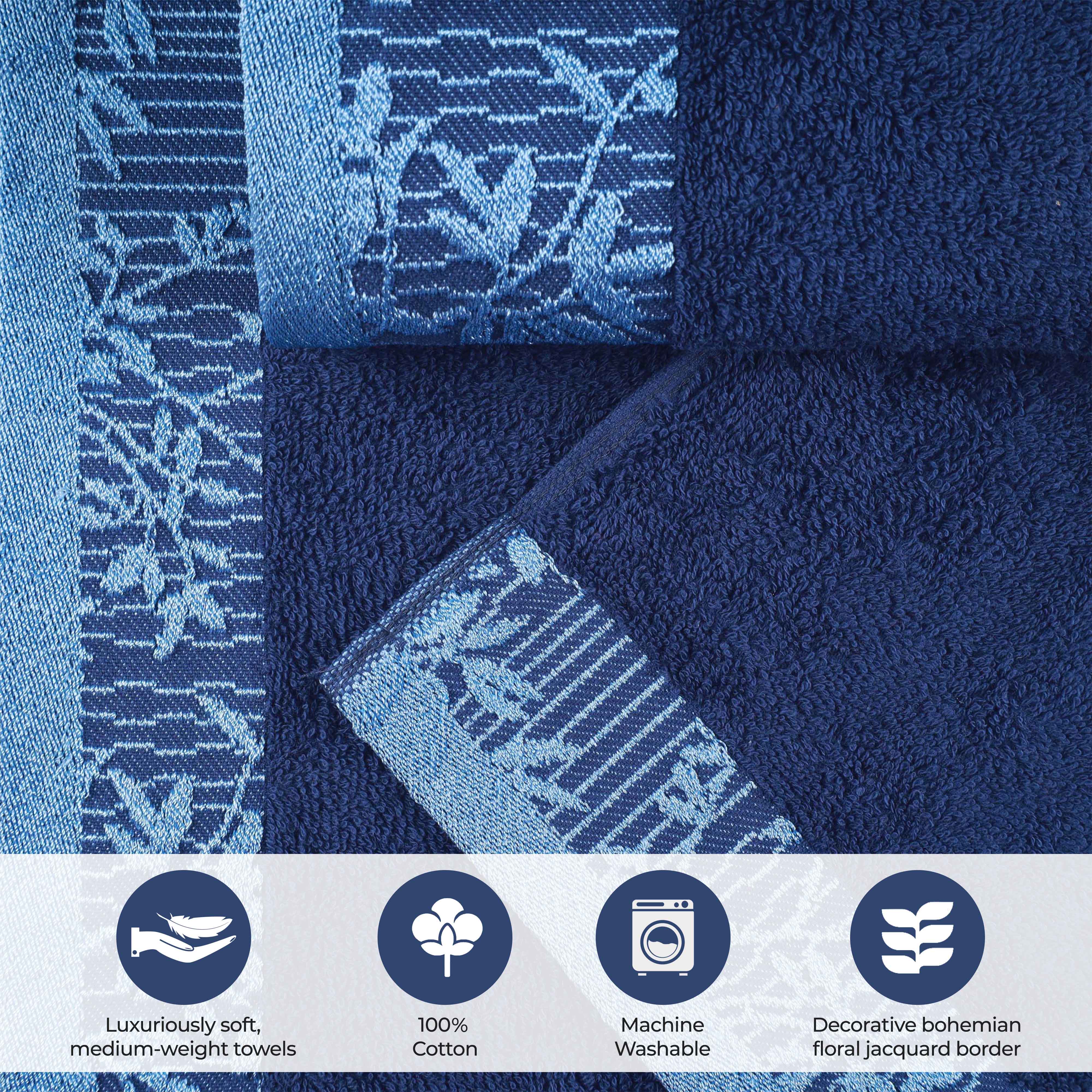Cotton Floral Jacquard Border Bath Towel Set of 4 - Wisteria - Image 65