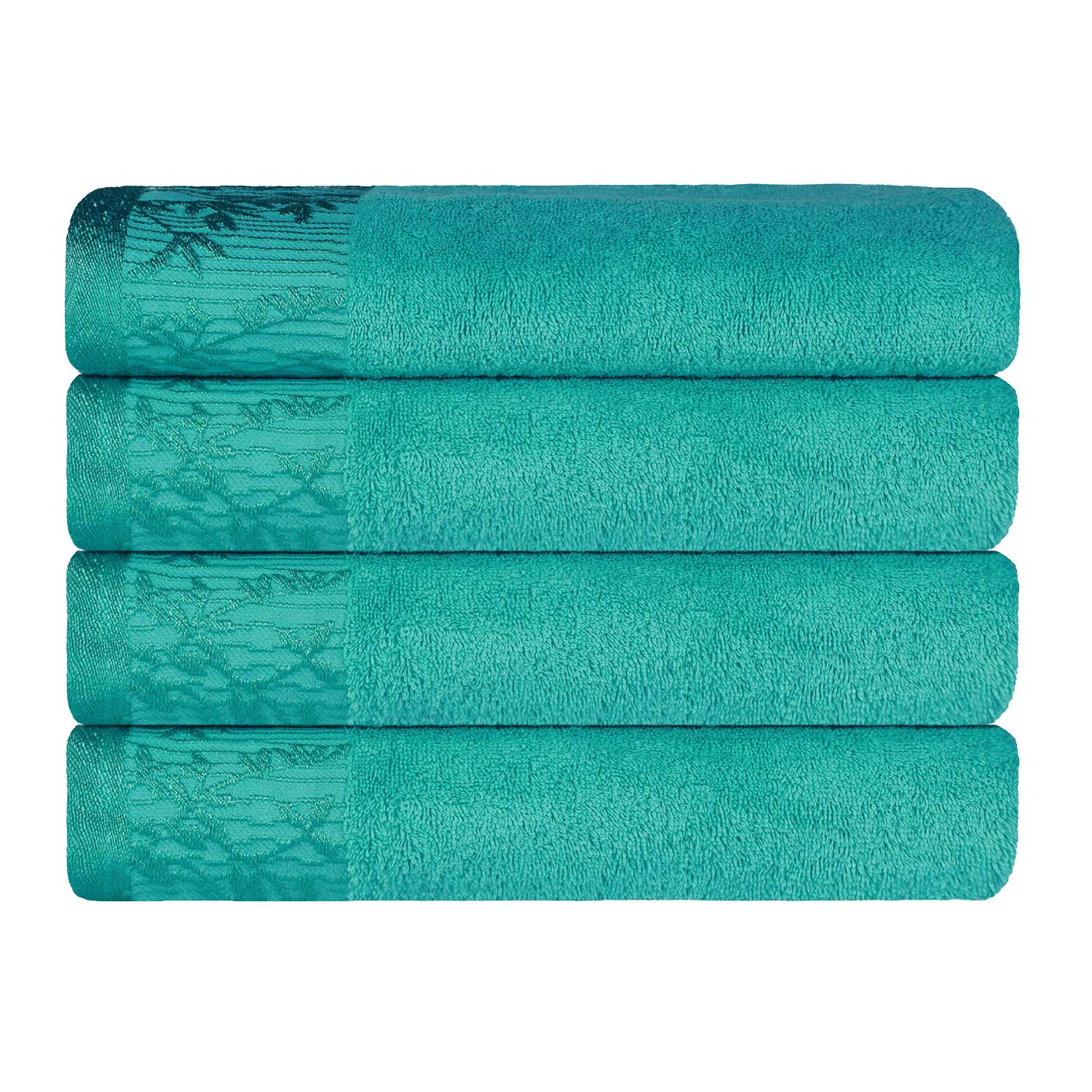 Cotton Floral Jacquard Border Bath Towel Set of 4 - Wisteria - Image 68