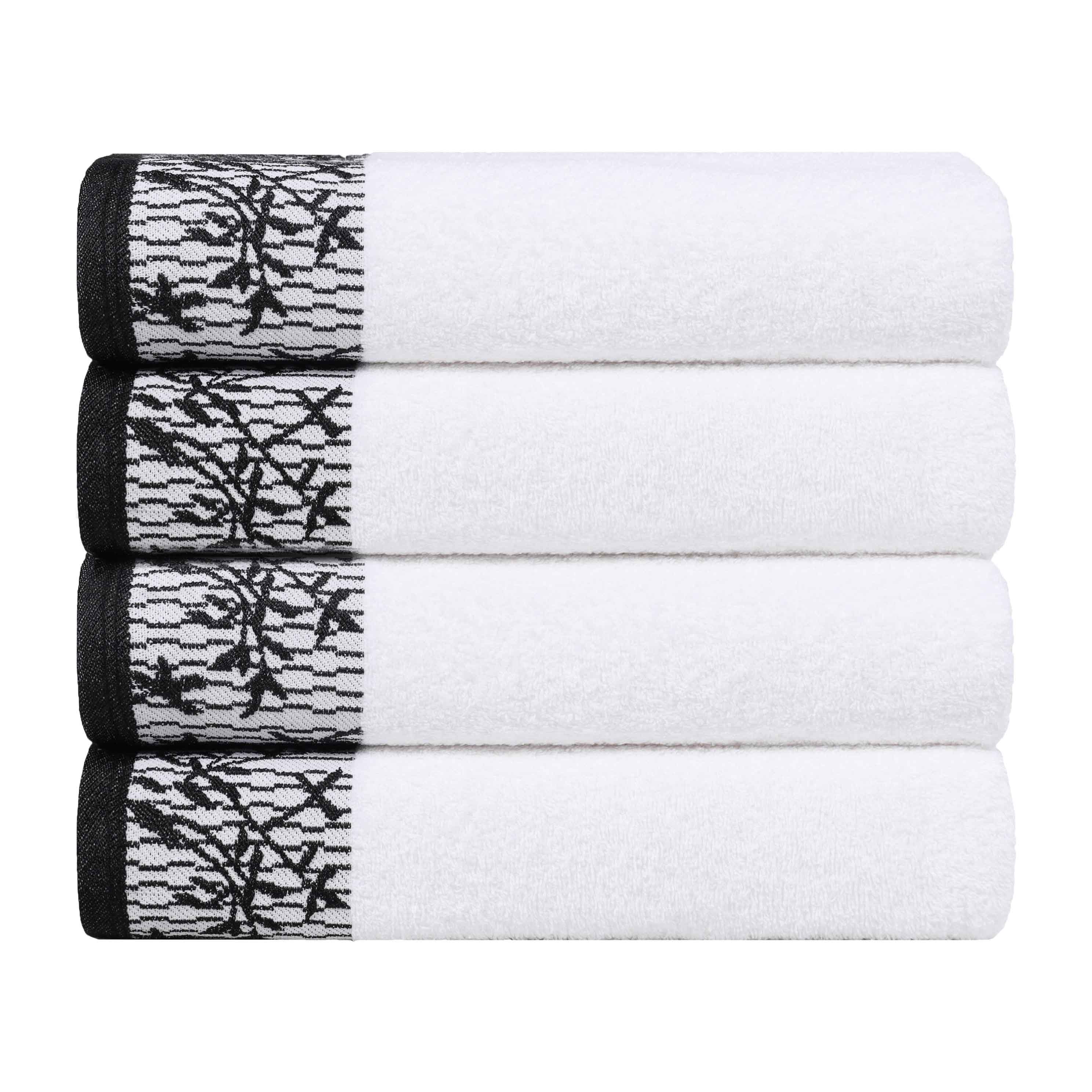 Cotton Floral Jacquard Border Bath Towel Set of 4 - Wisteria - Image 8
