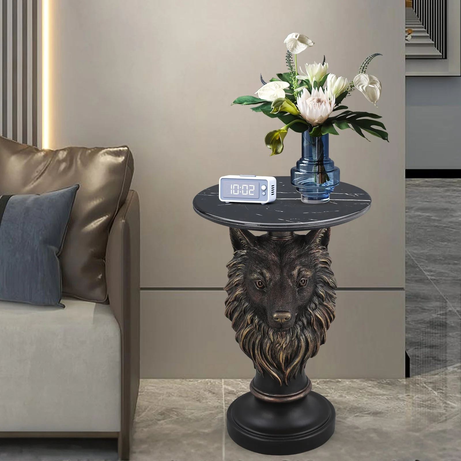 Wolf Head Accent Table Animal Statue End Tables Livingroom - Image 10