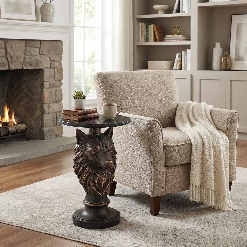 Wolf Head Accent Table Animal Statue End Tables Livingroom - Image 12