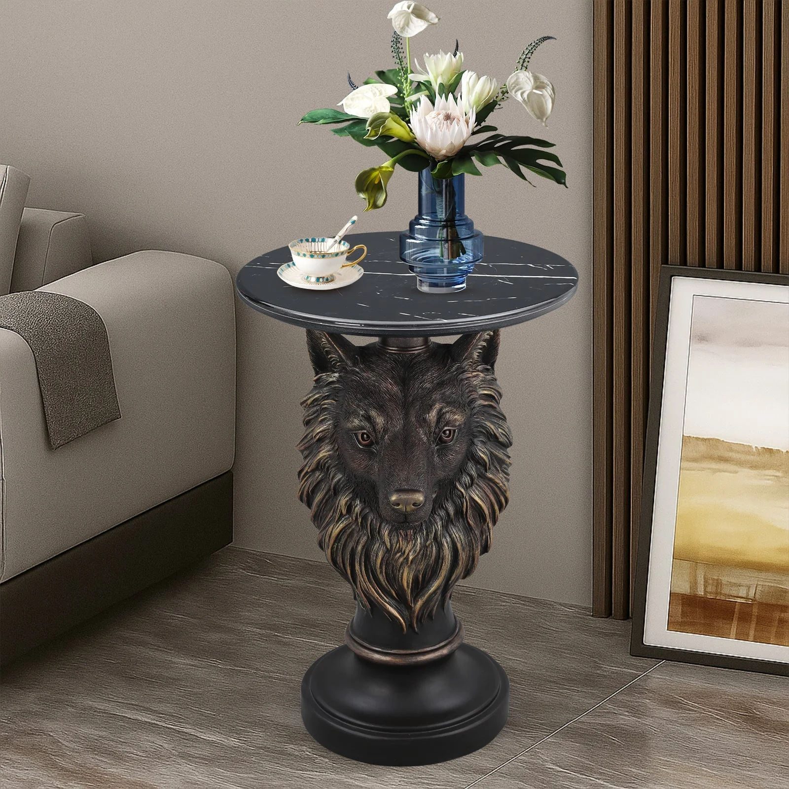 Wolf Head Accent Table Animal Statue End Tables Livingroom - Image 2