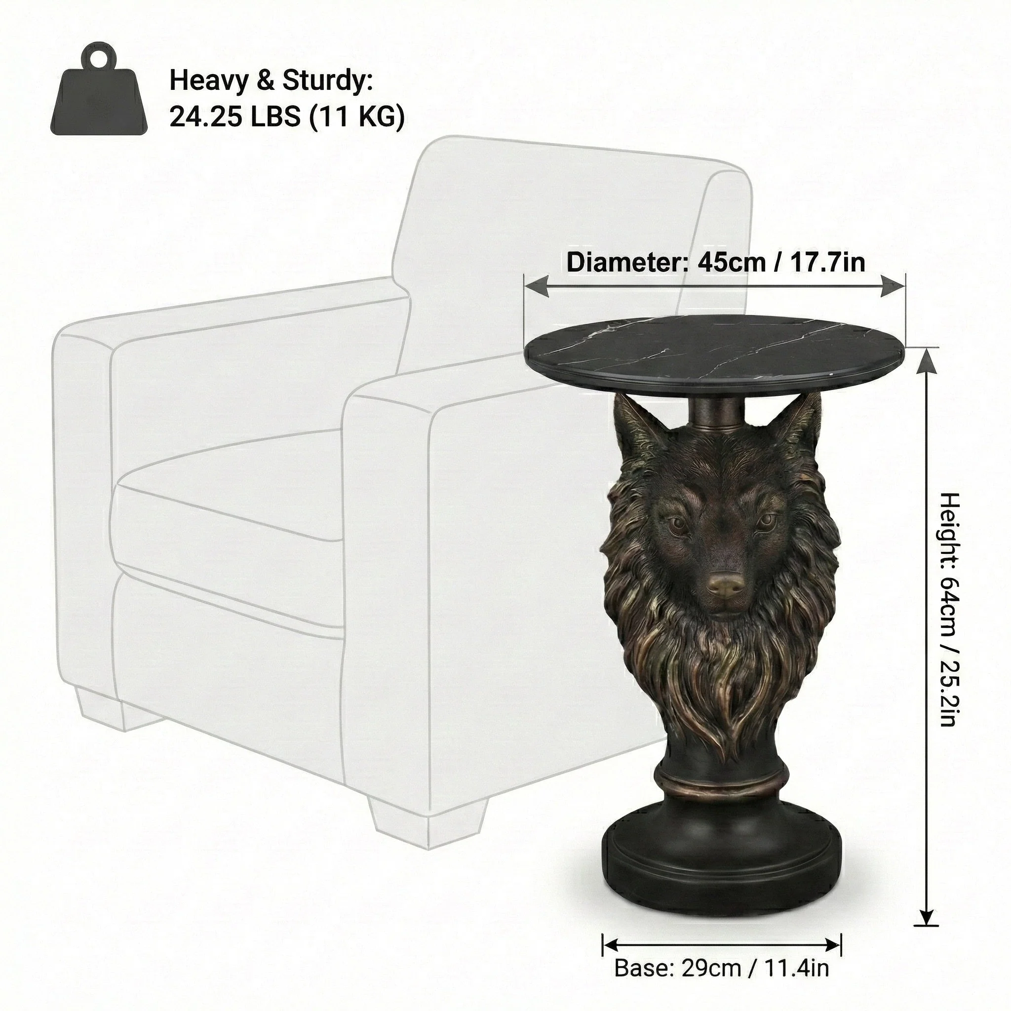 Wolf Head Accent Table Animal Statue End Tables Livingroom - Image 4