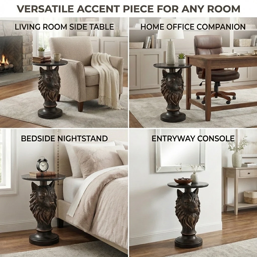 Wolf Head Accent Table Animal Statue End Tables Livingroom - Image 7