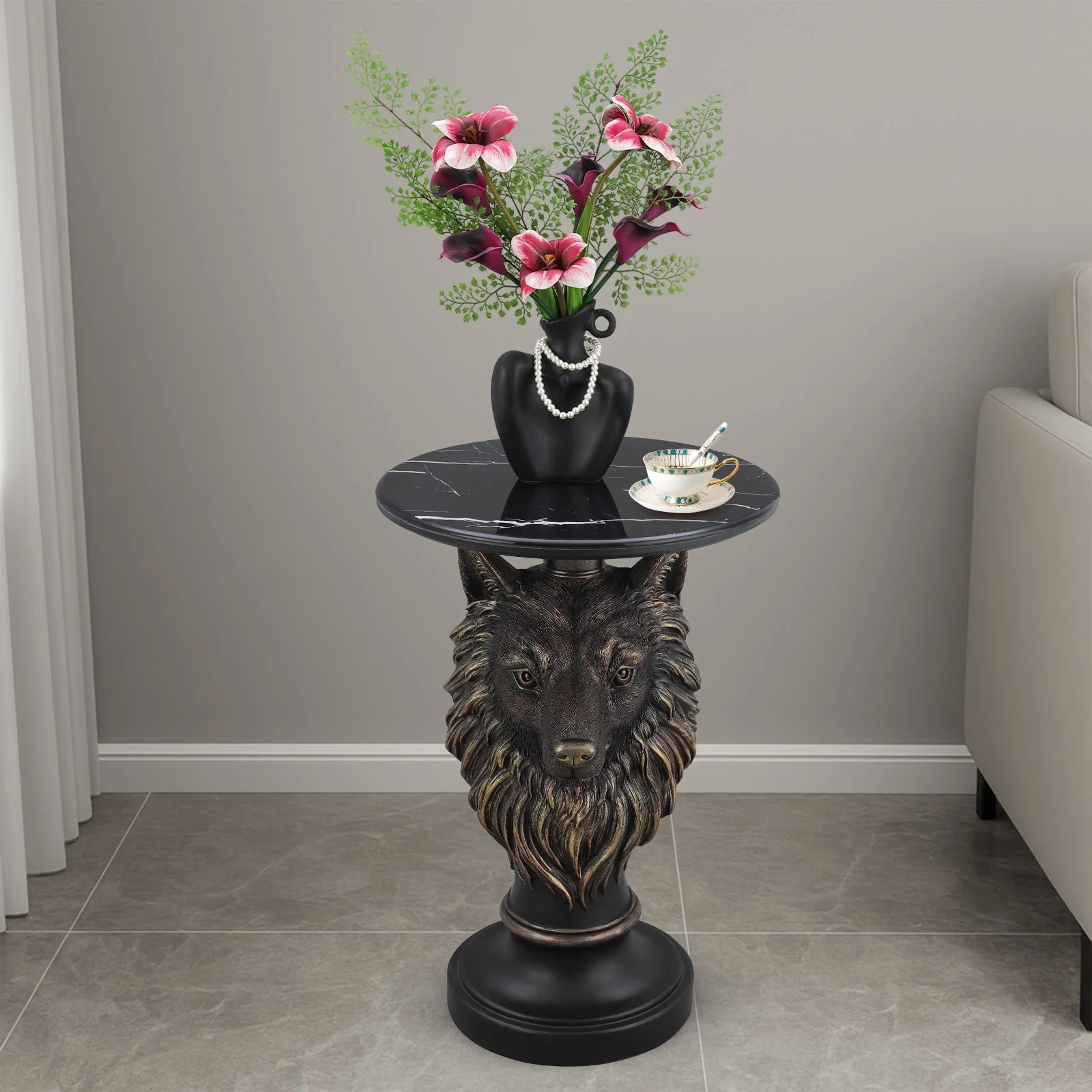Wolf Head Accent Table Animal Statue End Tables Livingroom - Image 8