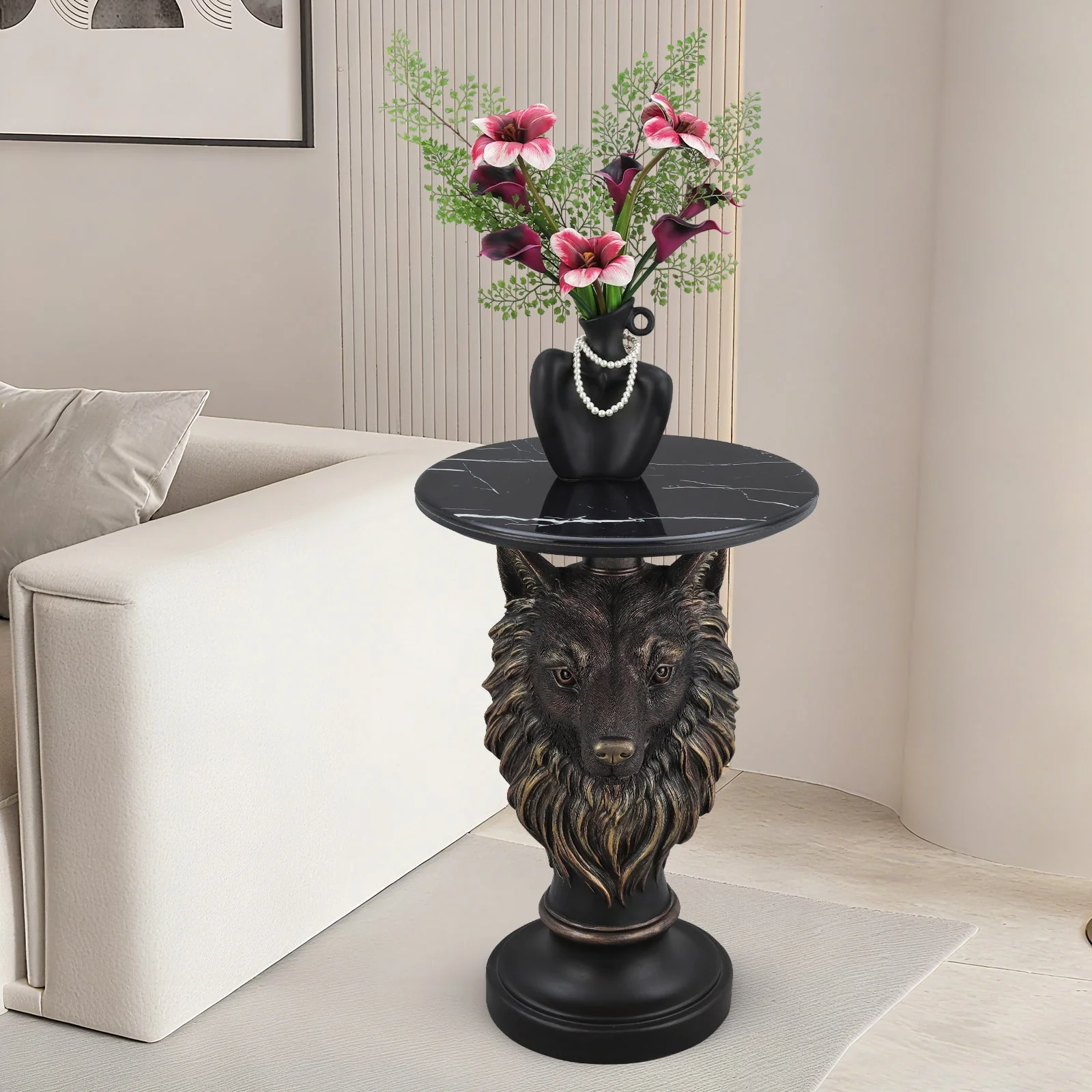 Wolf Head Accent Table Animal Statue End Tables Livingroom - Image 9