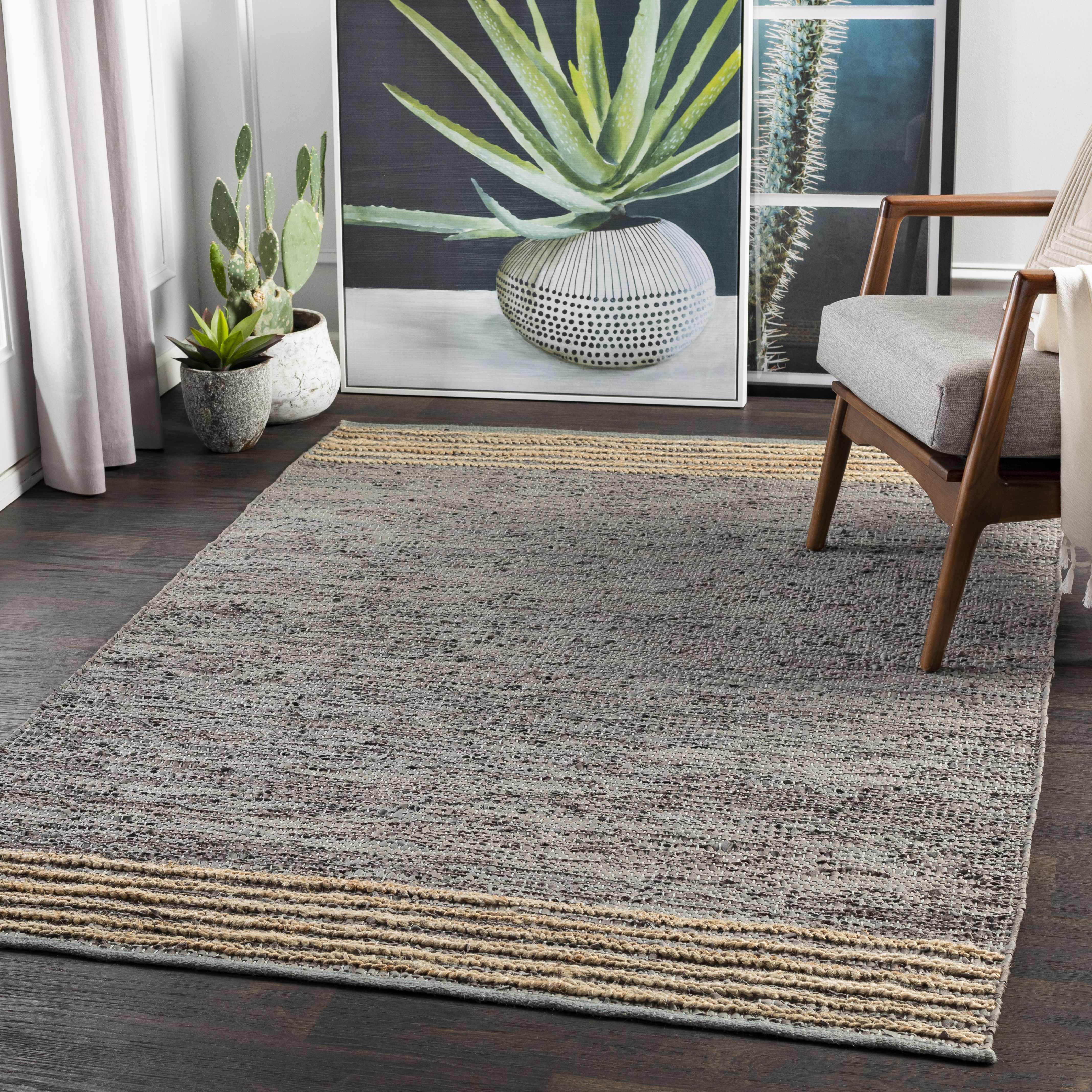 Wollert Gray Leather&Jute Rug - Clearance - Image 2