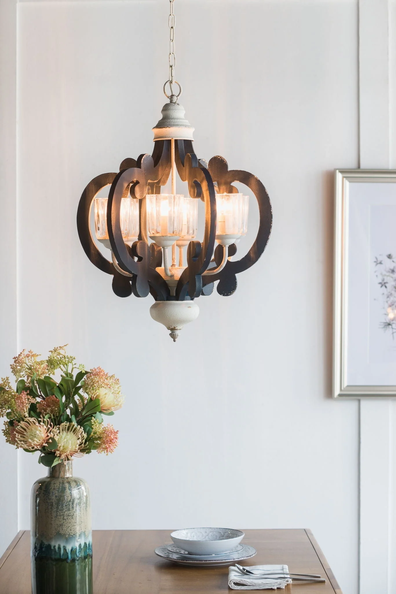 Wood Chandelier 6 Light Farmhouse Pendant Lighting Cream - Image 10