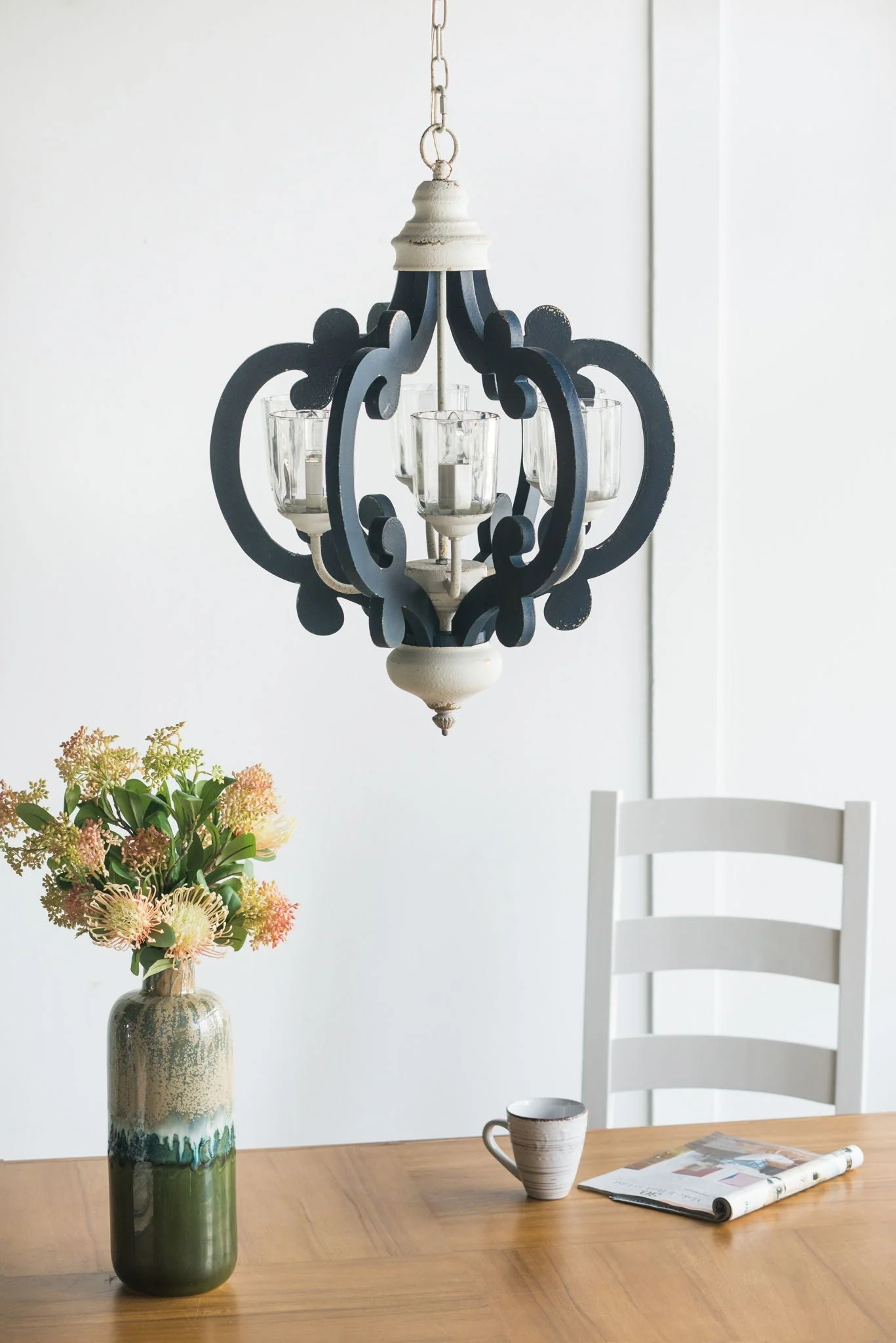 Wood Chandelier 6 Light Farmhouse Pendant Lighting Cream - Image 3