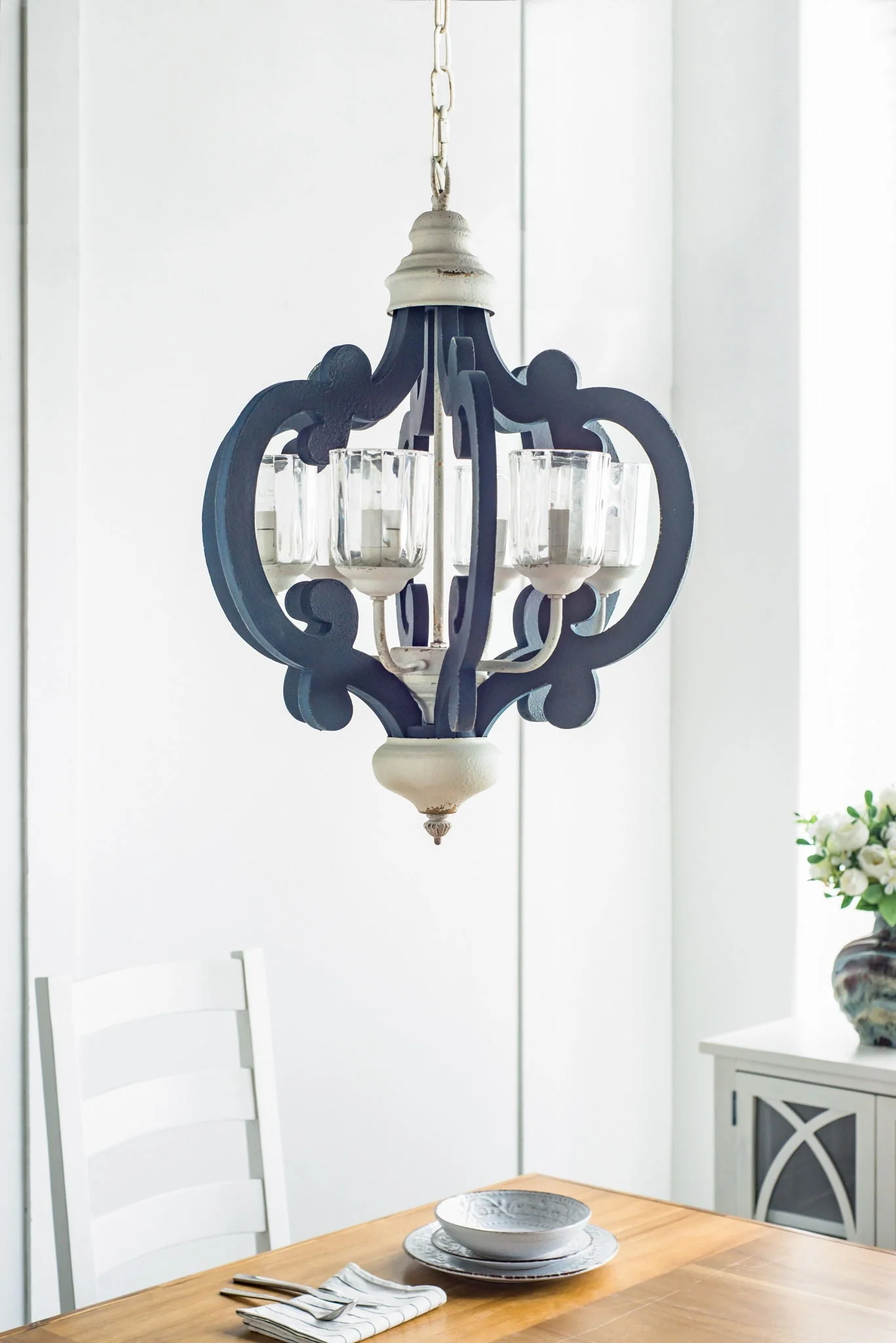 Wood Chandelier 6 Light Farmhouse Pendant Lighting Cream - Image 6
