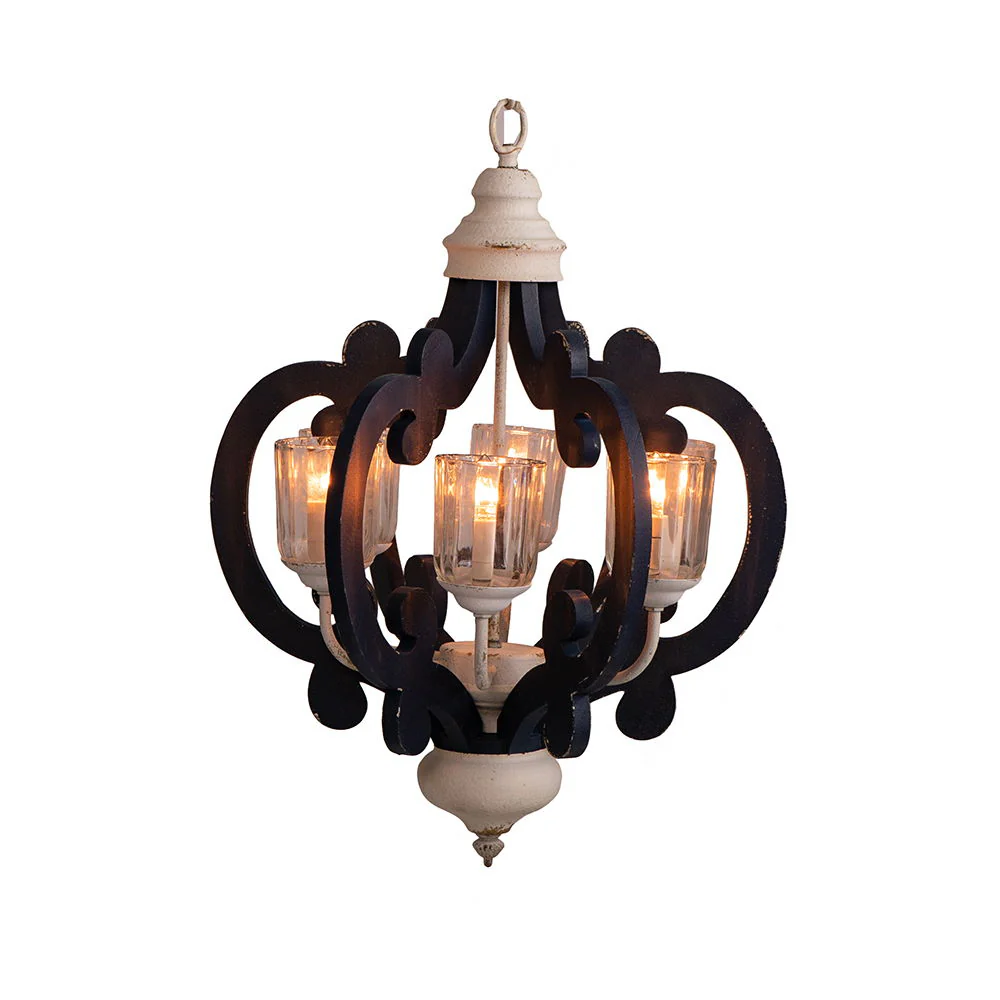 Wood Chandelier 6 Light Farmhouse Pendant Lighting Cream - Image 9