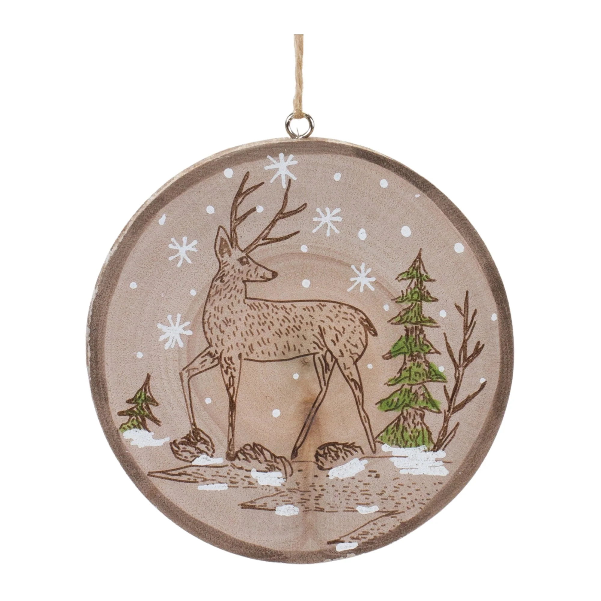 Wood Deer Tree Disc Ornament (Set of 12) - Image 2