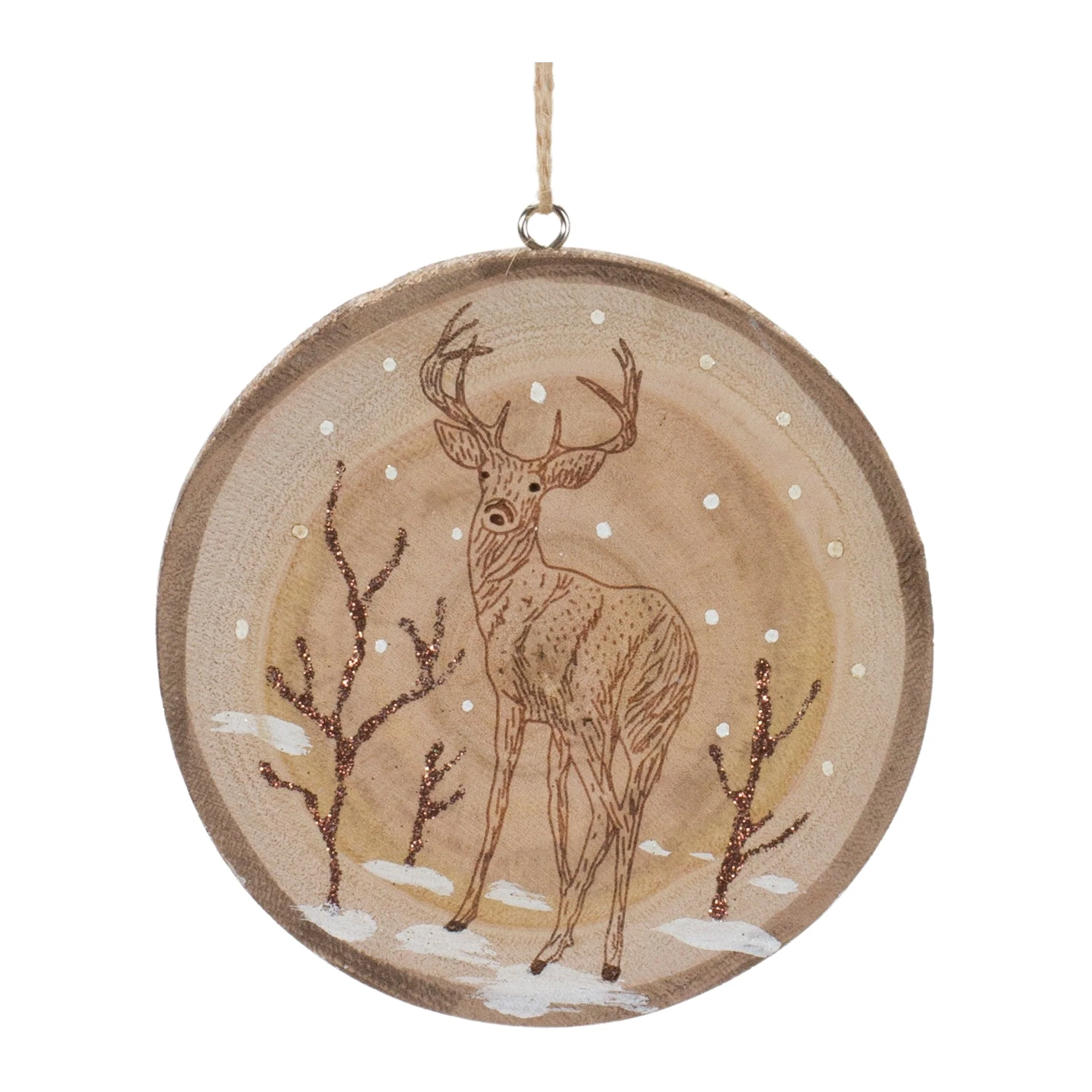 Wood Deer Tree Disc Ornament (Set of 12) - Image 3