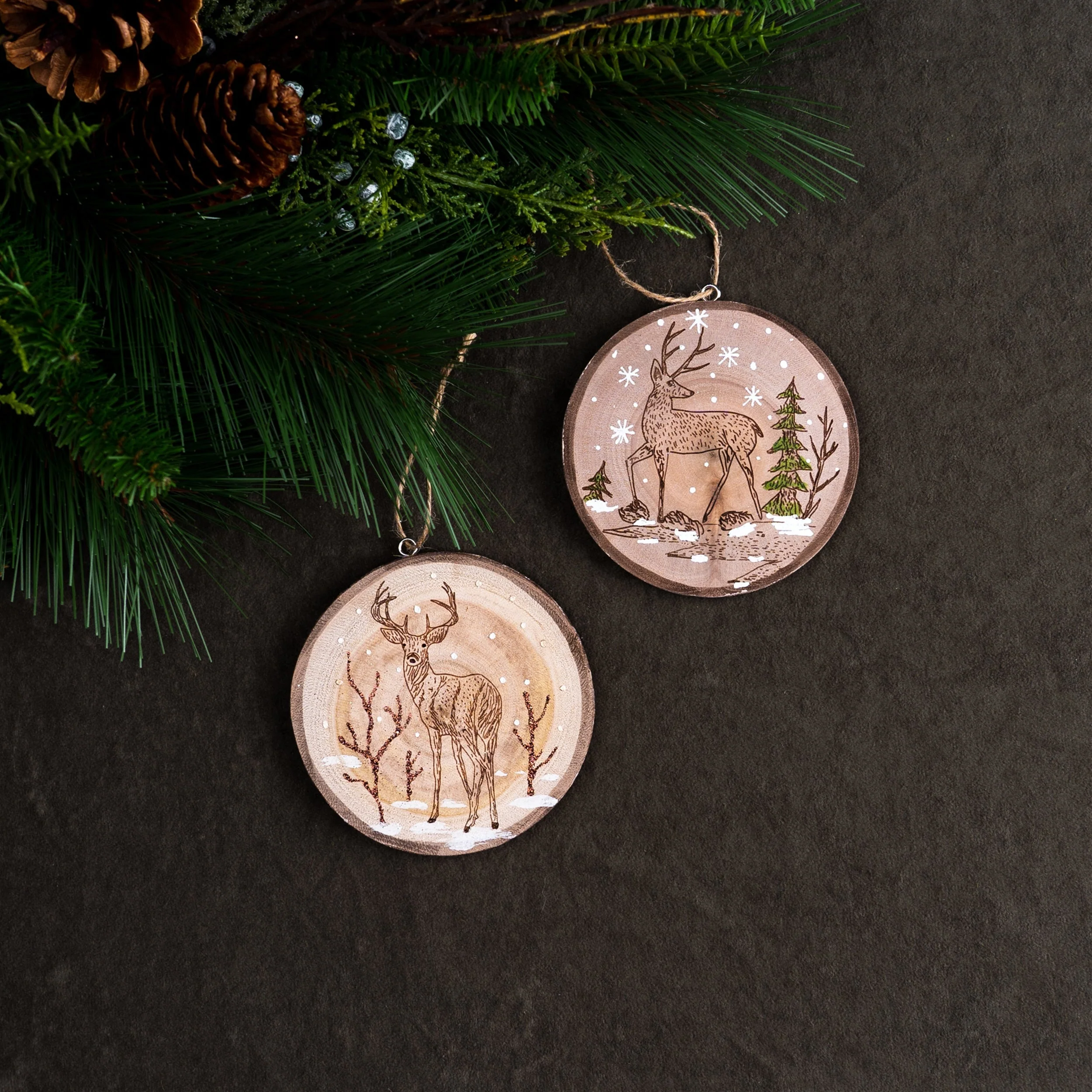 Wood Deer Tree Disc Ornament (Set of 12) - Image 4