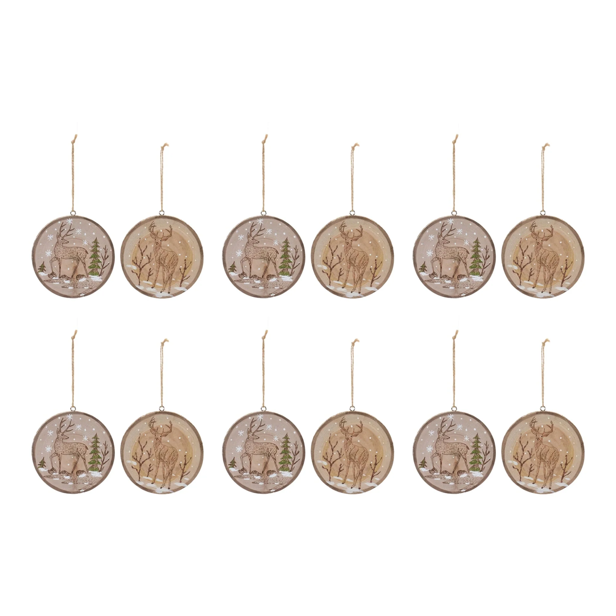 Wood Deer Tree Disc Ornament (Set of 12) - Image 5