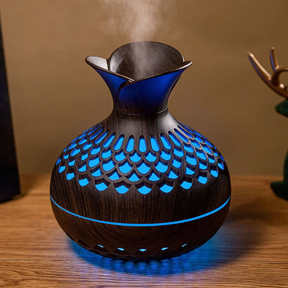 Wood Grain Aromatherapy Diffuser 300ml USB Mini Air Humidifier with Night Light - Image 2