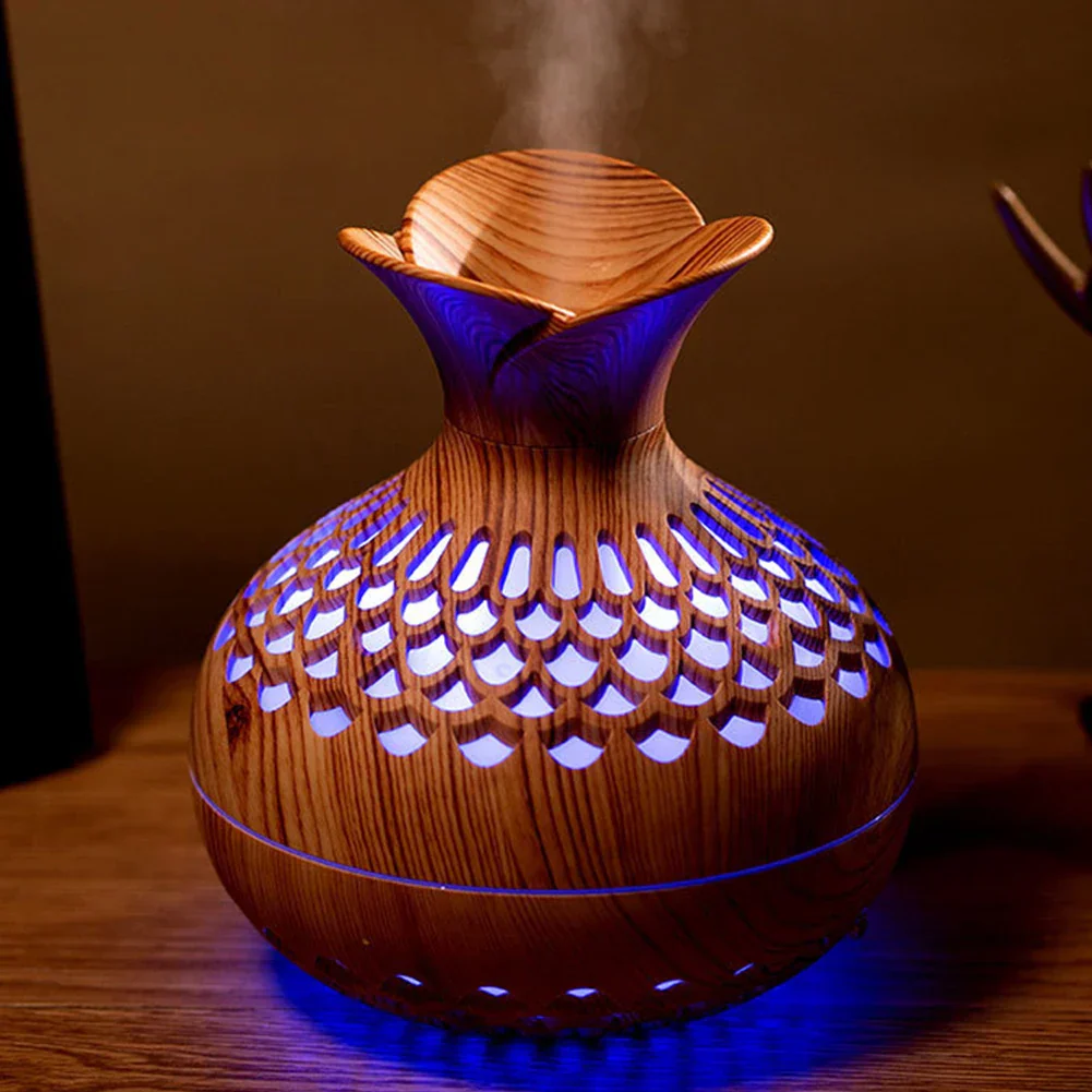 Wood Grain Aromatherapy Diffuser 300ml USB Mini Air Humidifier with Night Light - Image 3