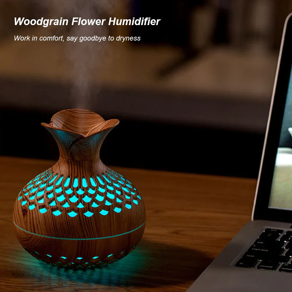 Wood Grain Aromatherapy Diffuser 300ml USB Mini Air Humidifier with Night Light - Image 4