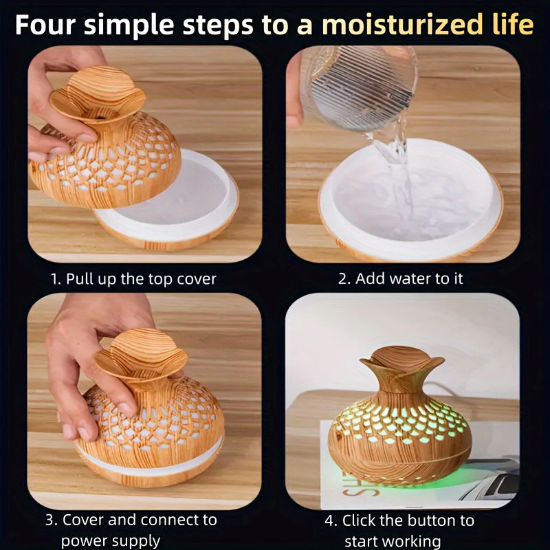 Wood Grain USB Humidifier – Essential Oil Diffuser & Lamp for Desk or Bedroom - Image 13