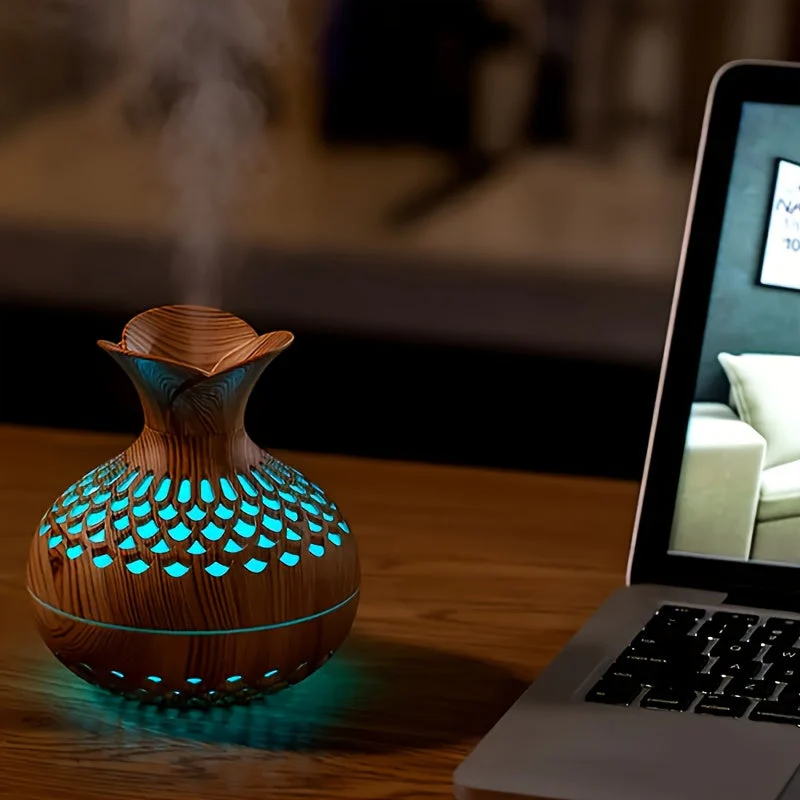Wood Grain USB Humidifier – Essential Oil Diffuser & Lamp for Desk or Bedroom - Image 4