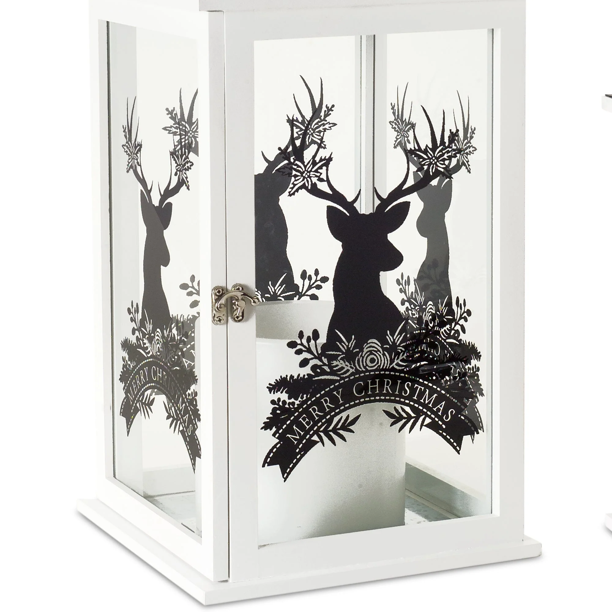 Wood Merry Christmas Lantern with Deer Design (Set of 2) - Image 2