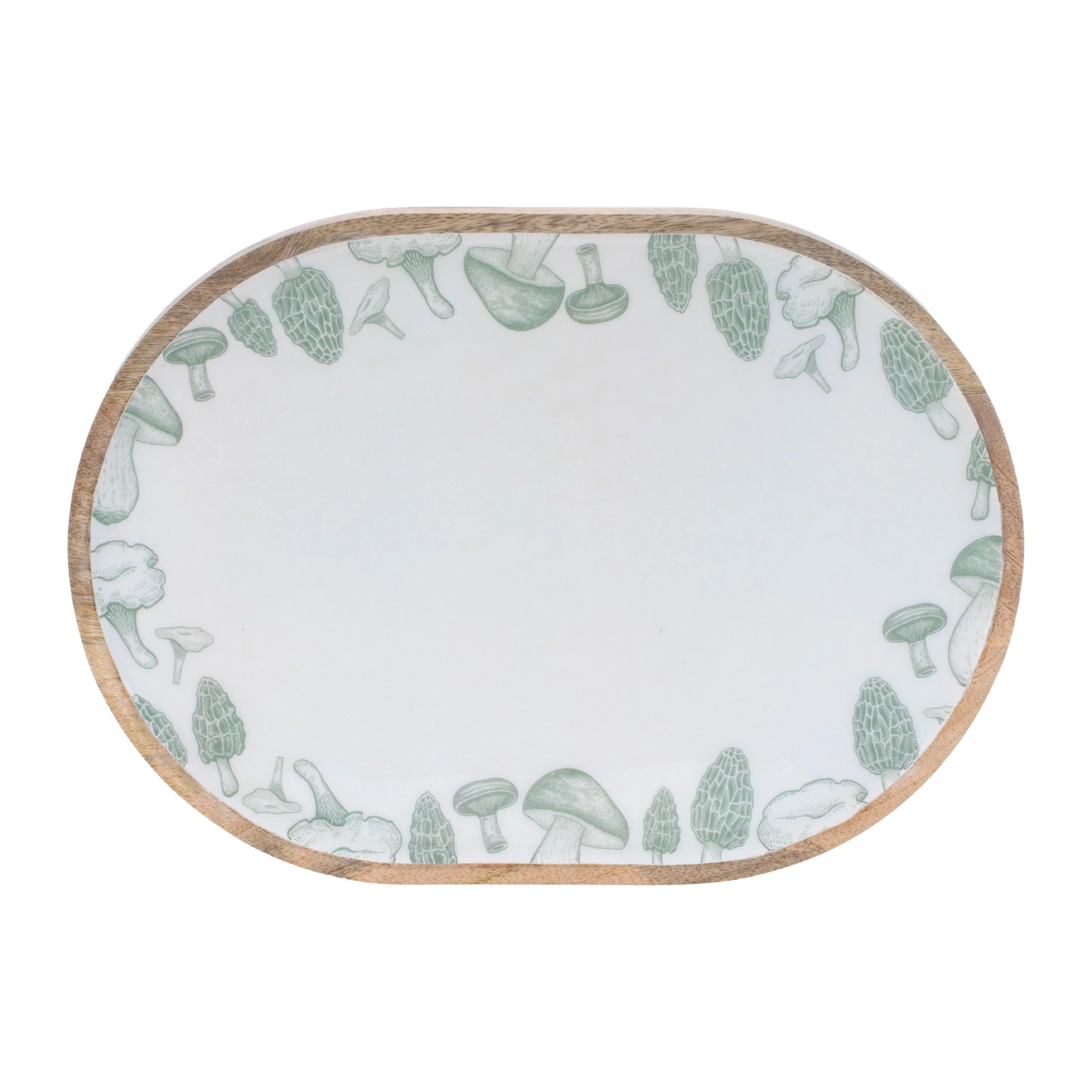 Wood Mushroom and Floral Print Tray (Set of 2) - Image 2