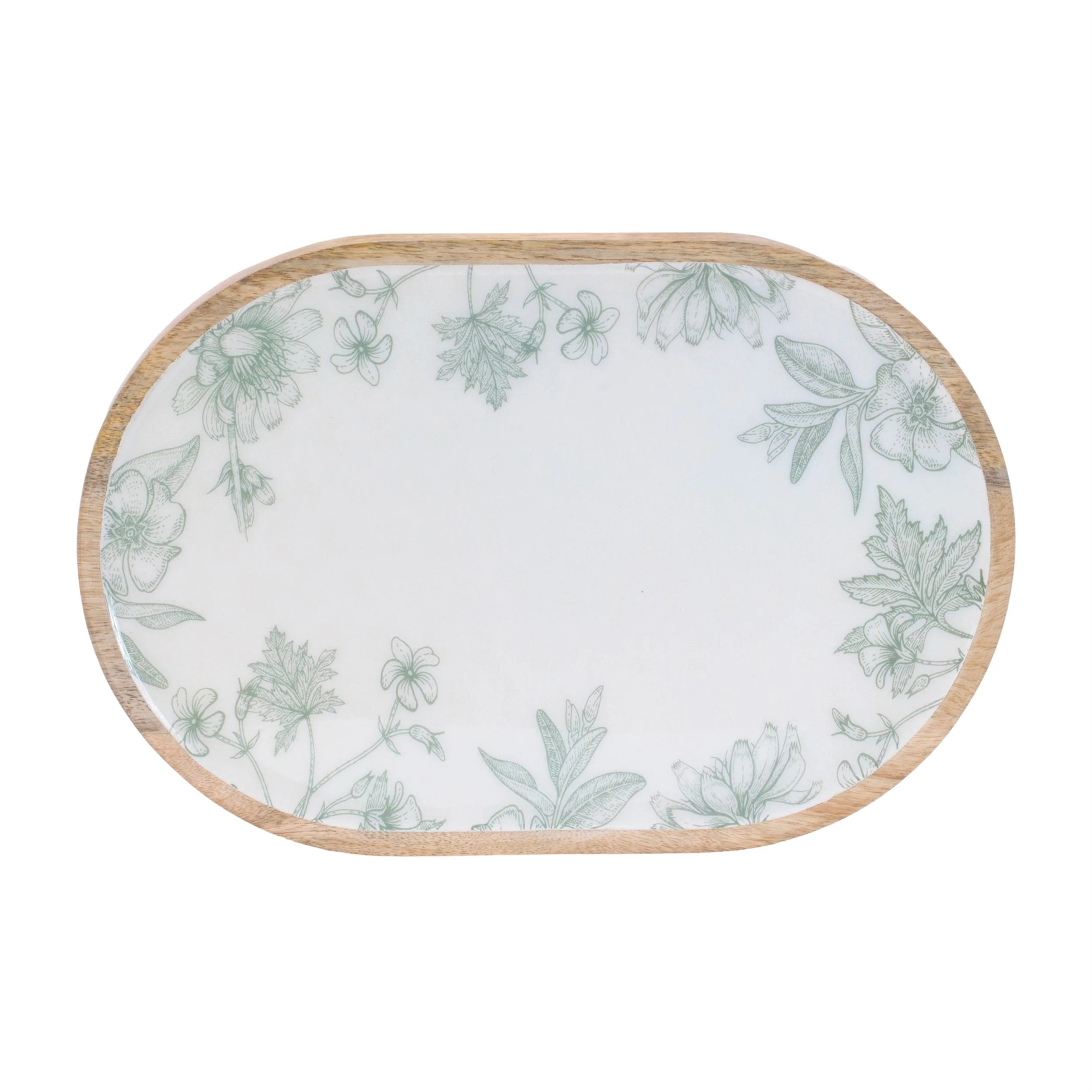 Wood Mushroom and Floral Print Tray (Set of 2) - Image 3