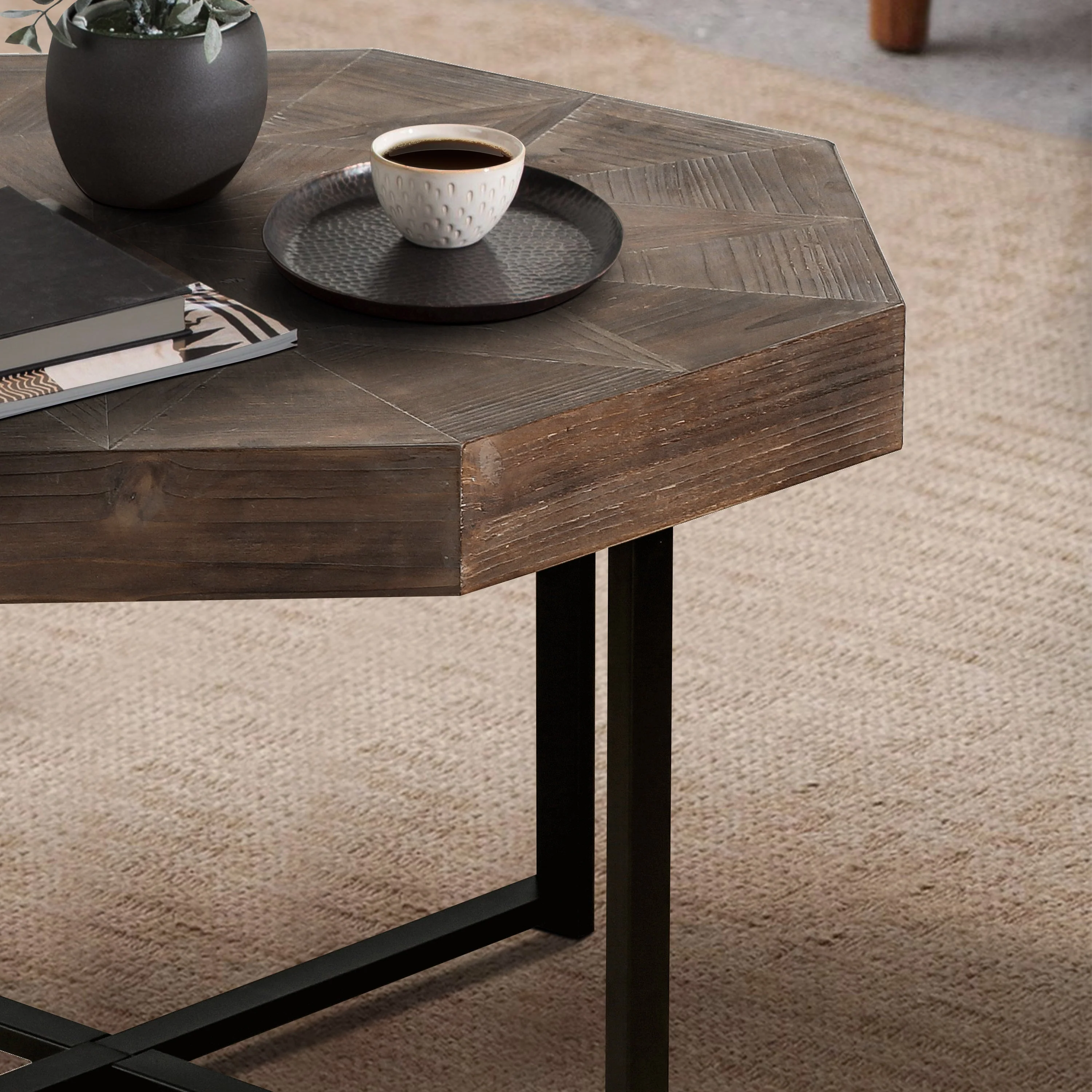 Wood Octagonal Vintage Patchwork Coffee Table - Image 2