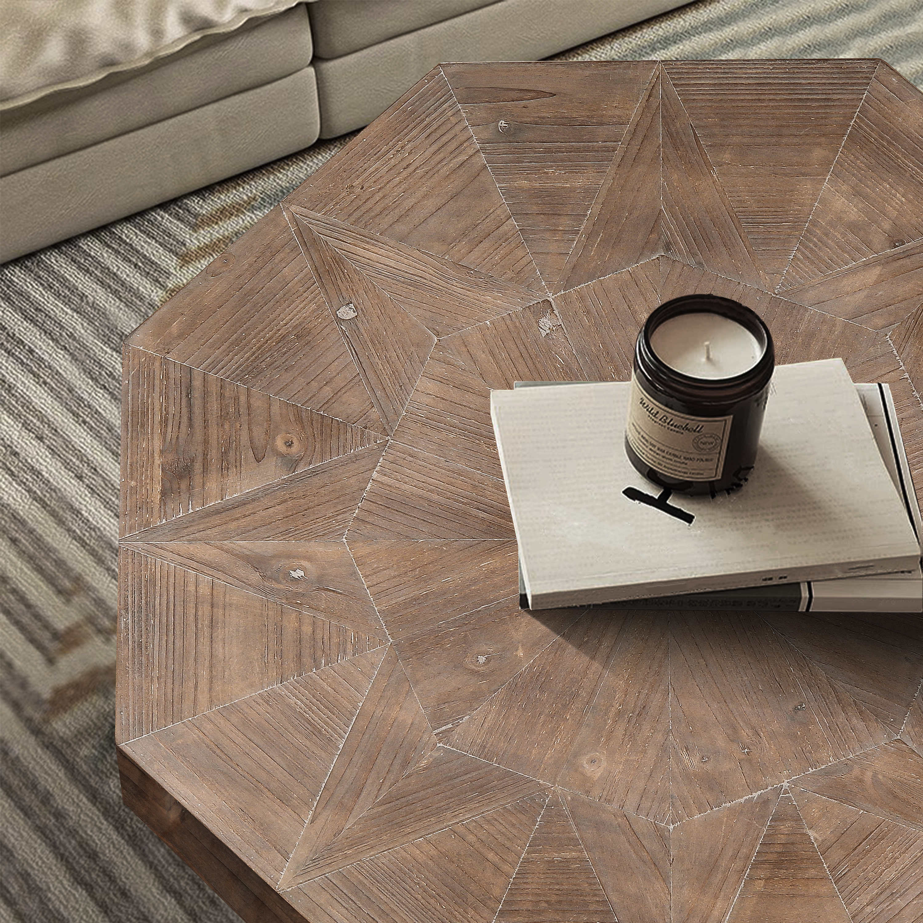 Wood Octagonal Vintage Patchwork Coffee Table - Image 3