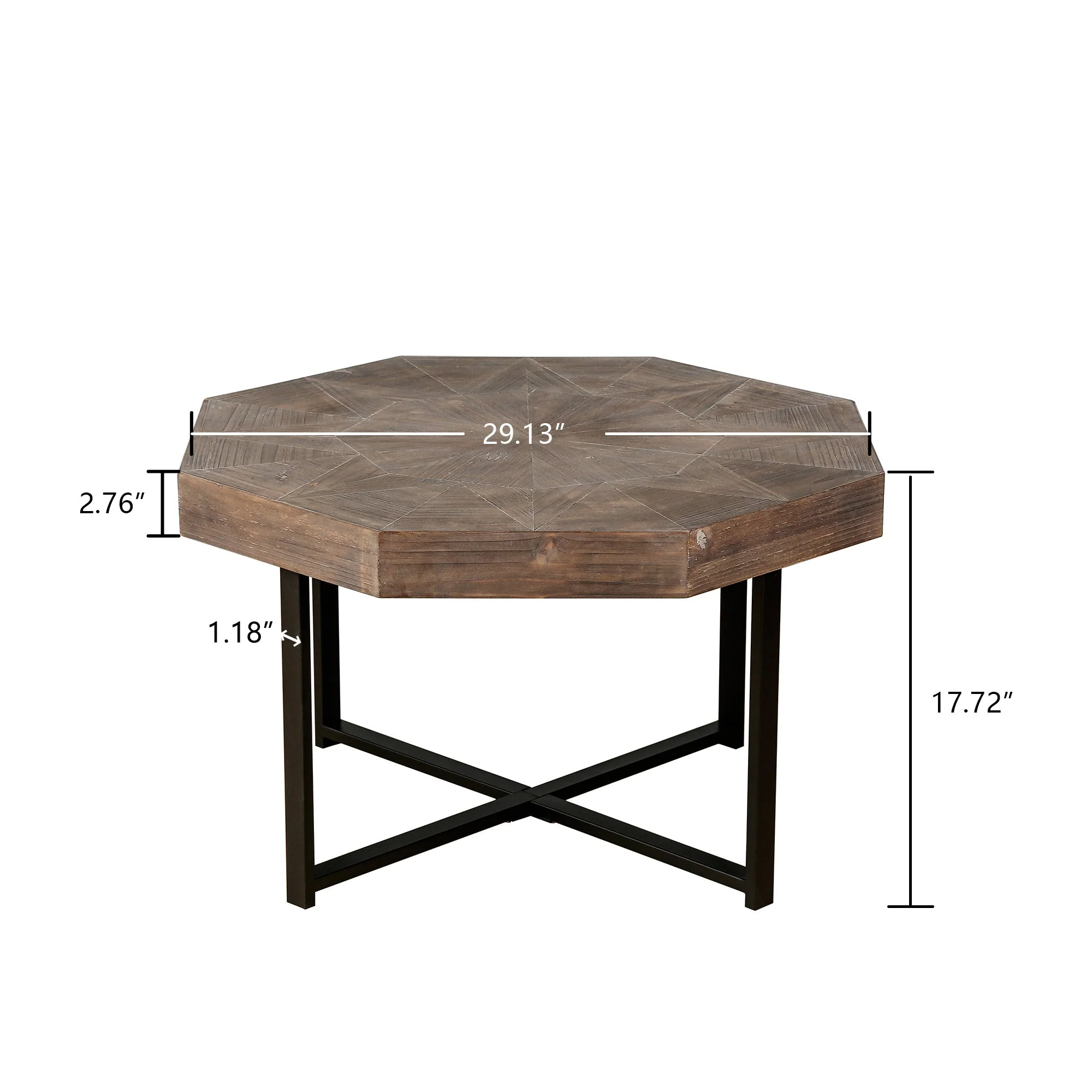 Wood Octagonal Vintage Patchwork Coffee Table - Image 5