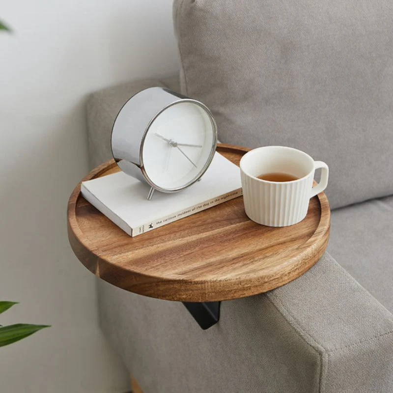 Wood Sofa Arm Tray Table Clip On Couch Armrest Table Walnut Finish - Image 3
