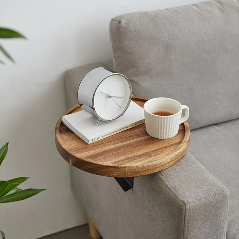 Wood Sofa Arm Tray Table Clip On Couch Armrest Table Walnut Finish - Image 7