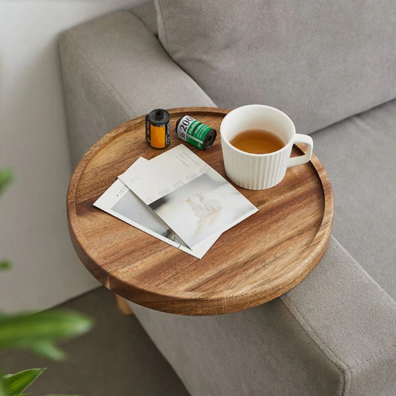 Wood Sofa Arm Tray Table Clip On Couch Armrest Table Walnut Finish - Image 8