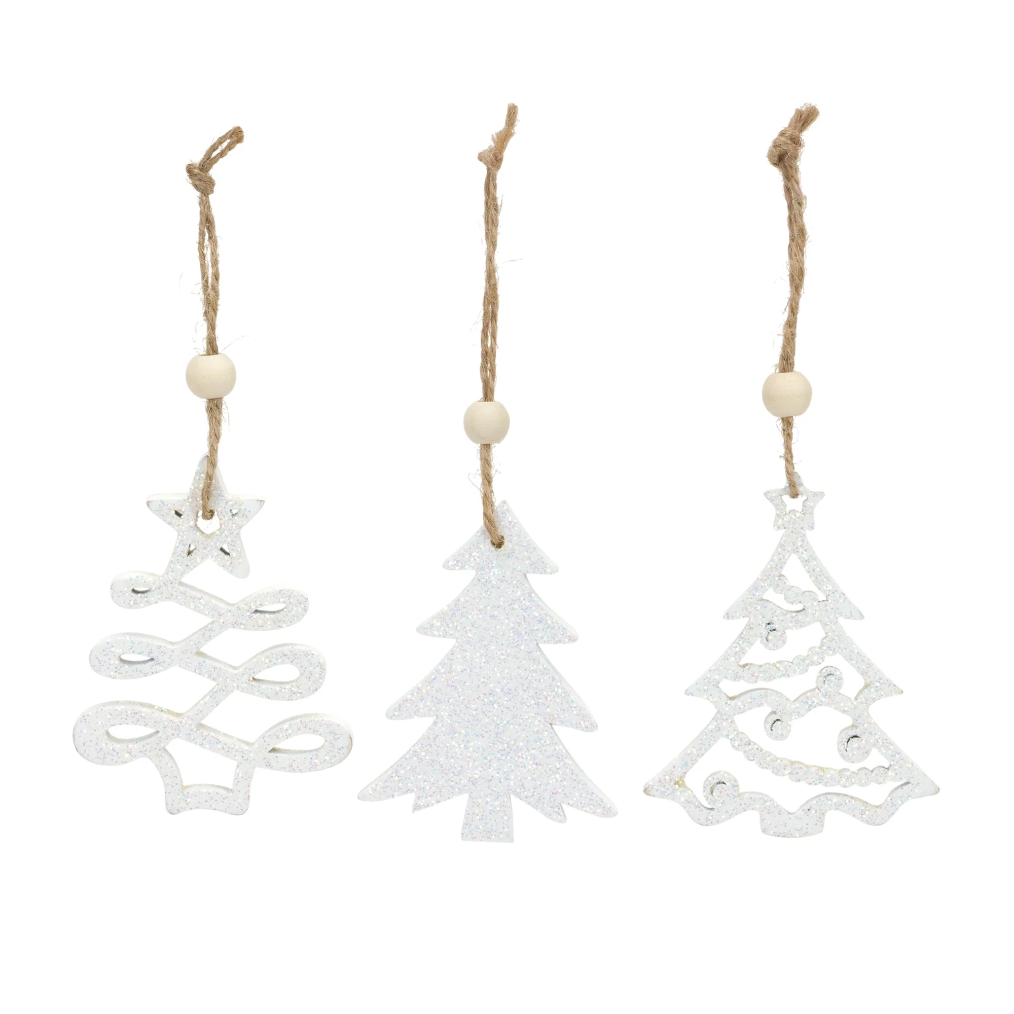 Wood Tree Tag Ornament with Beaded Hanger (Set of 9) - Image 2