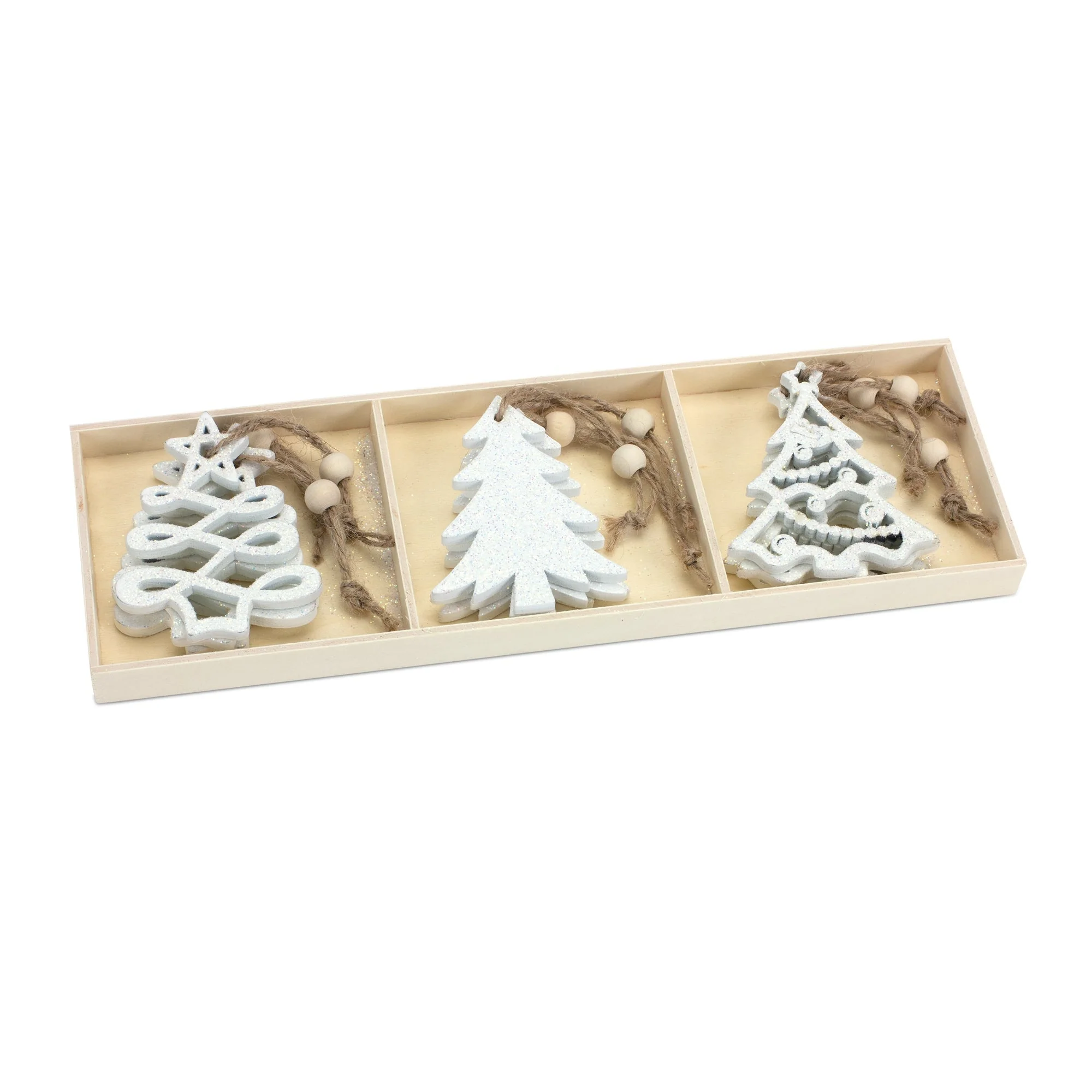 Wood Tree Tag Ornament with Beaded Hanger (Set of 9) - Image 3