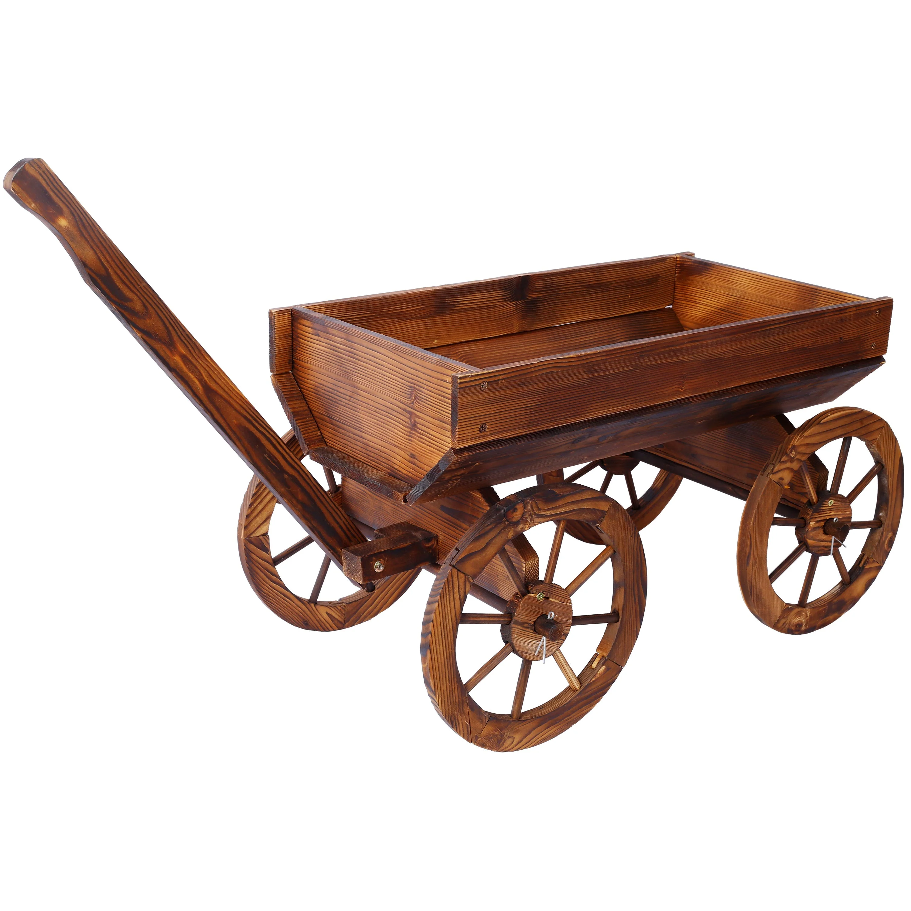 Wood Wagon Flower Planter Pot Stand With Wheels - Image 11