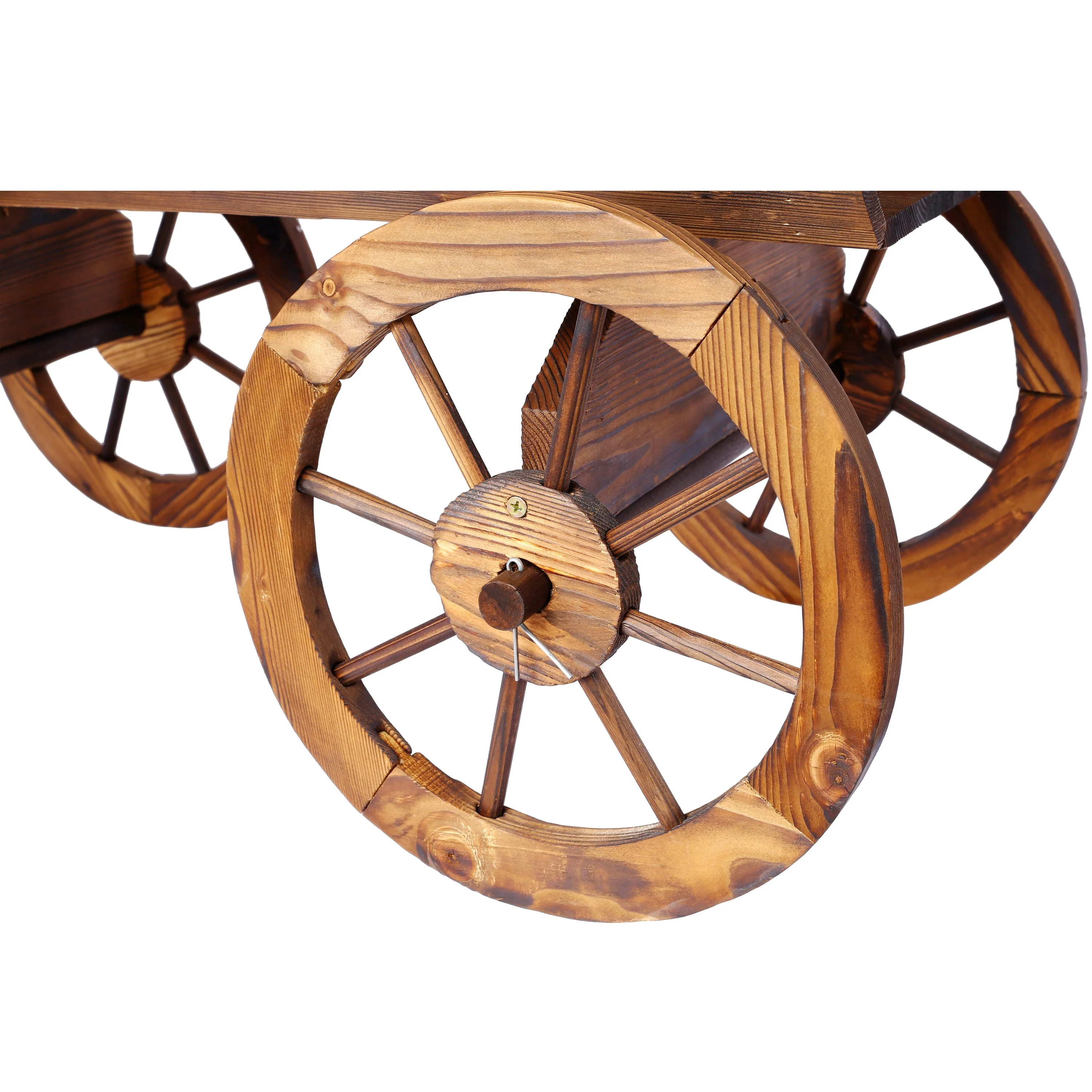 Wood Wagon Flower Planter Pot Stand With Wheels - Image 12