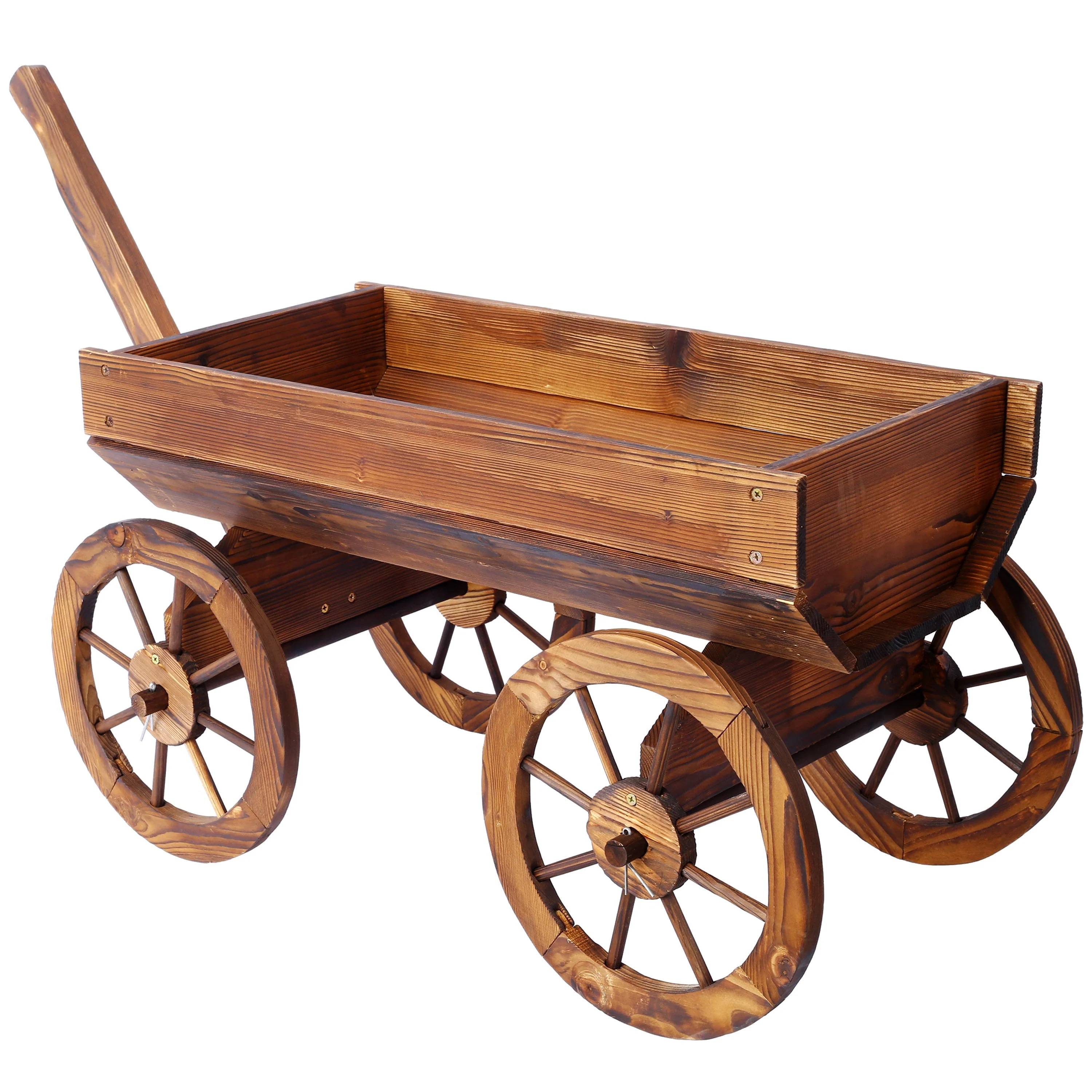 Wood Wagon Flower Planter Pot Stand With Wheels - Image 2